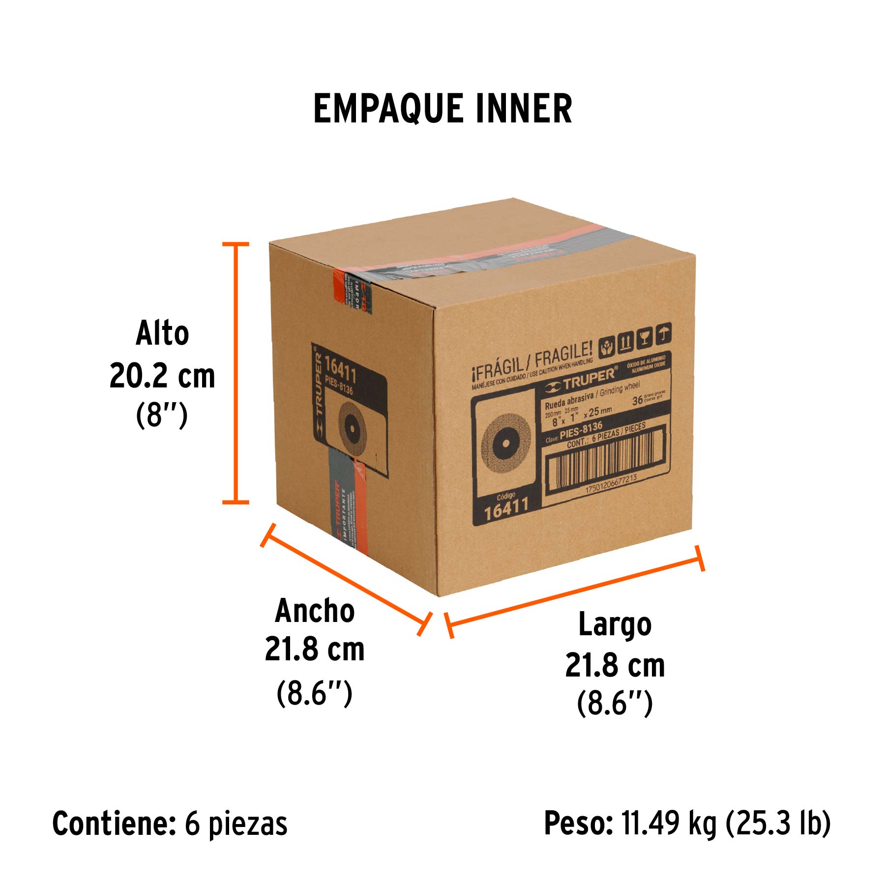 Piedra para esmeril 8 x 1" óxido de aluminio, grano 36