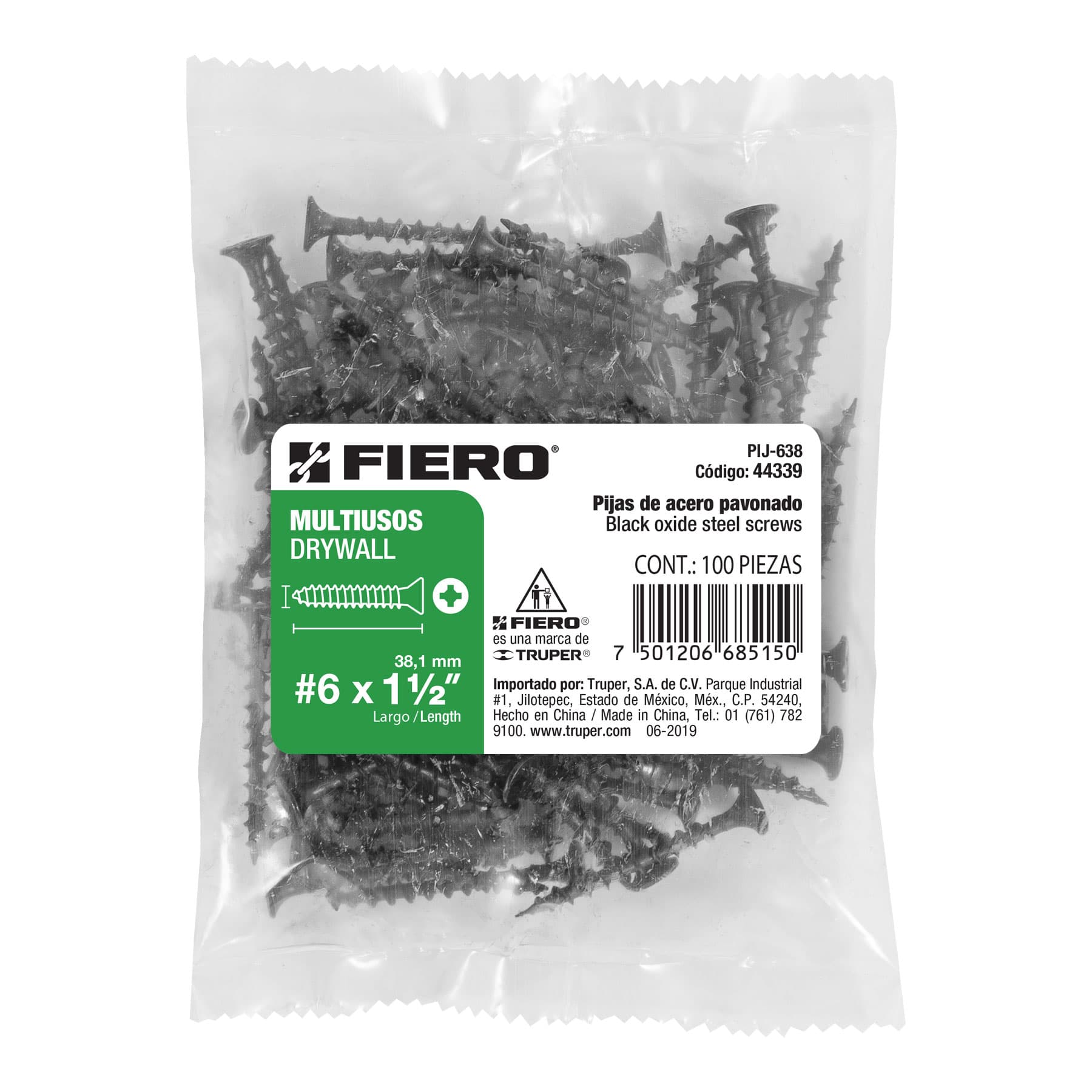 Pijas multiusos 6 x 1-1/2", caja con 100 piezas