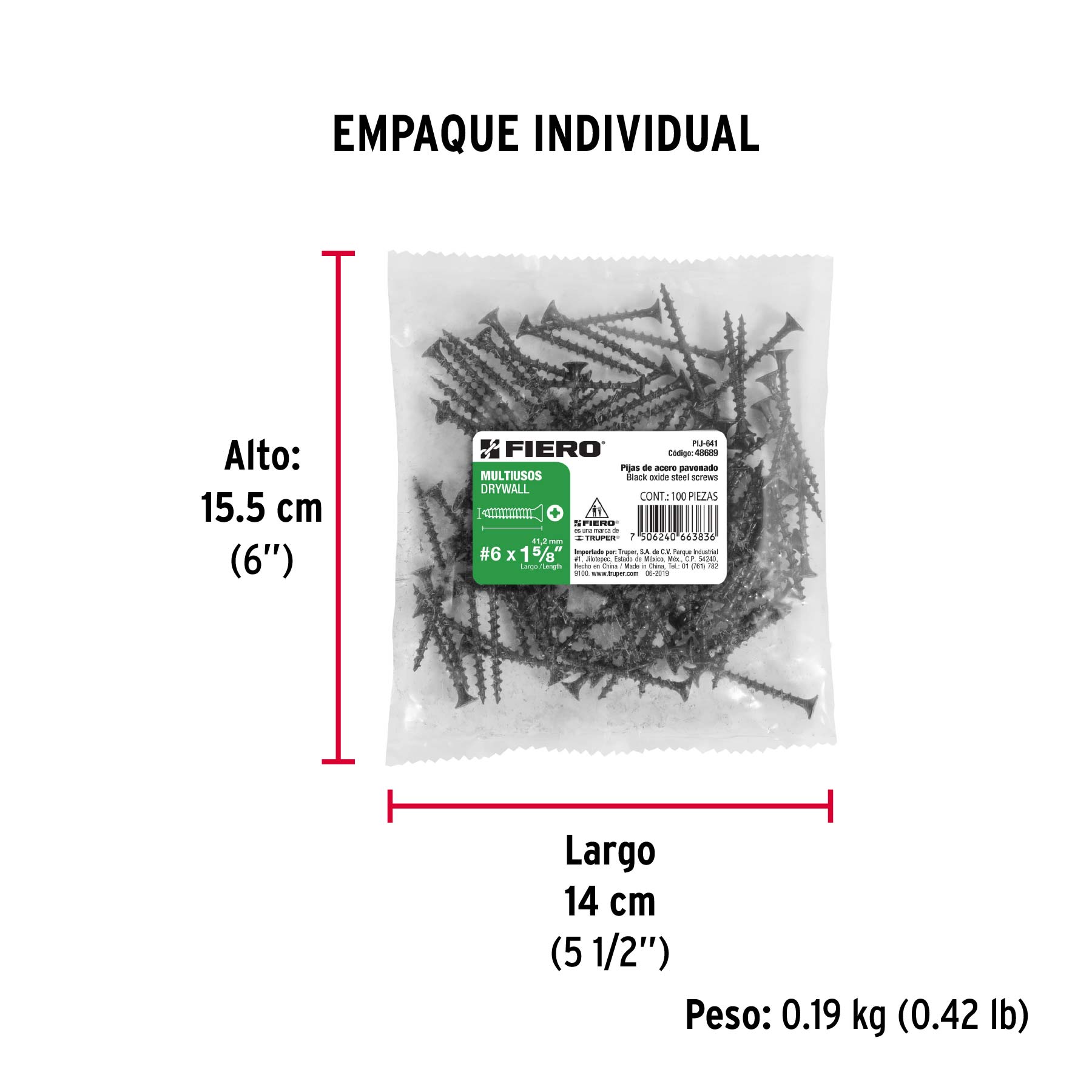 Pijas multiusos 6 x 1-5/8" caja con 100 piezas