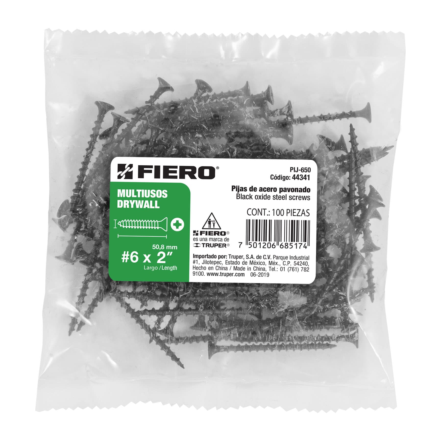 Pijas multiusos 6 x 2", caja con 100 piezas