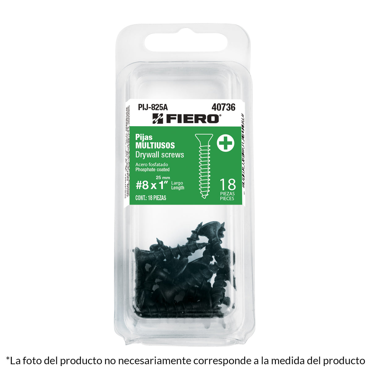 Blíster con 10 pijas multiusos, #8 x 2' , Fiero