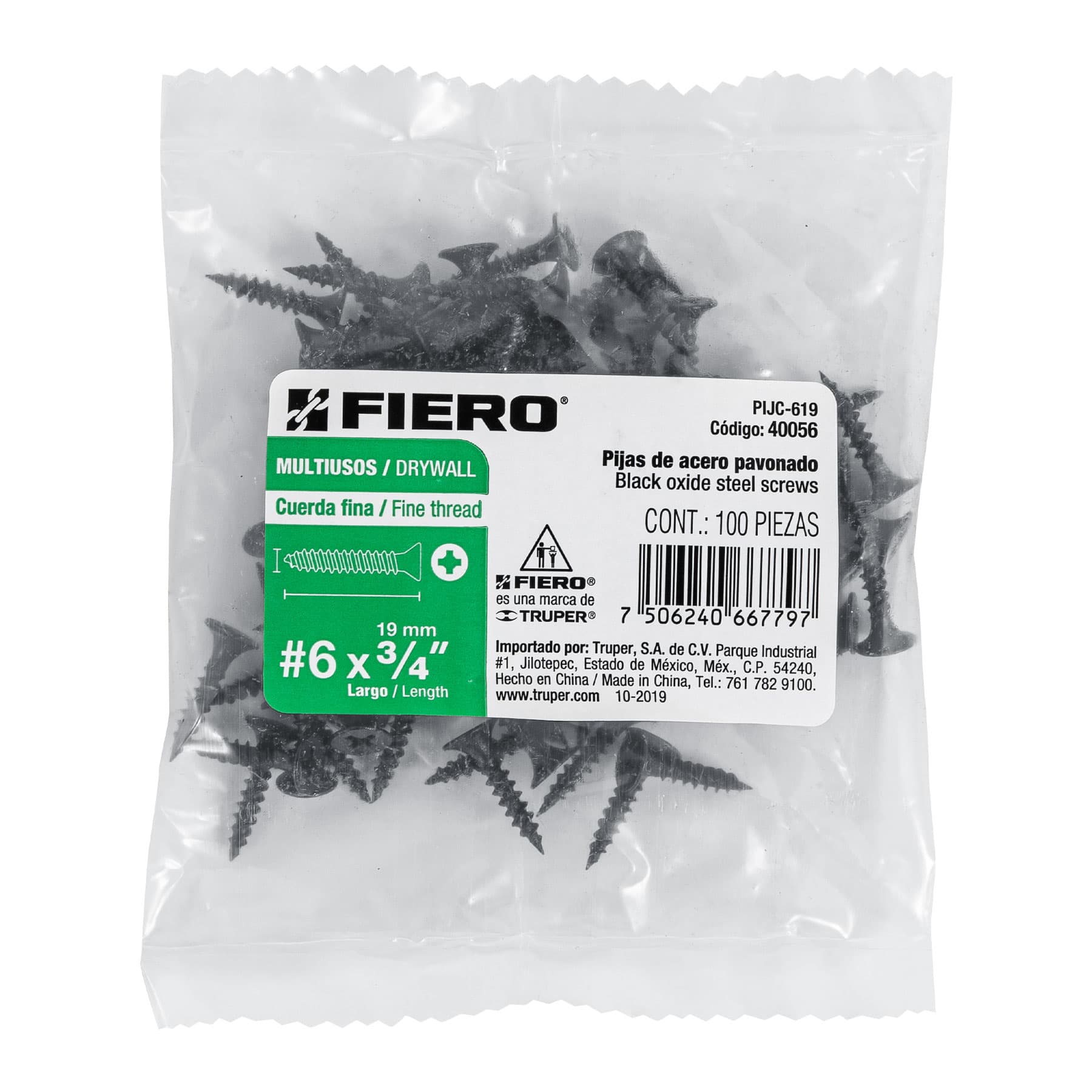 Pija multiusos 6 x 3/4", cuerda cerrada, caja con 100 piezas
