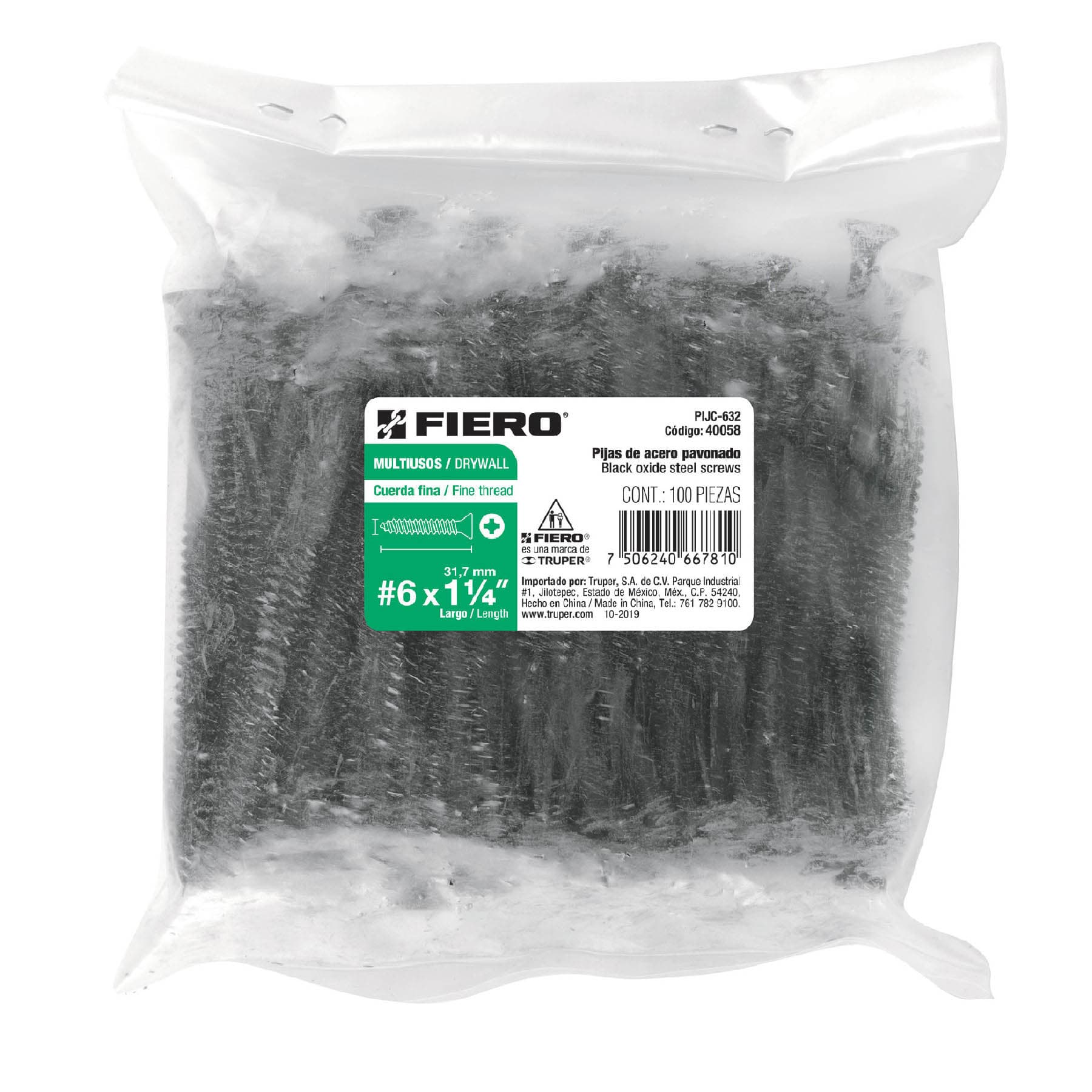 Pija multiusos 6 x 1-1/4", cuerda cerrada, caja 100 piezas