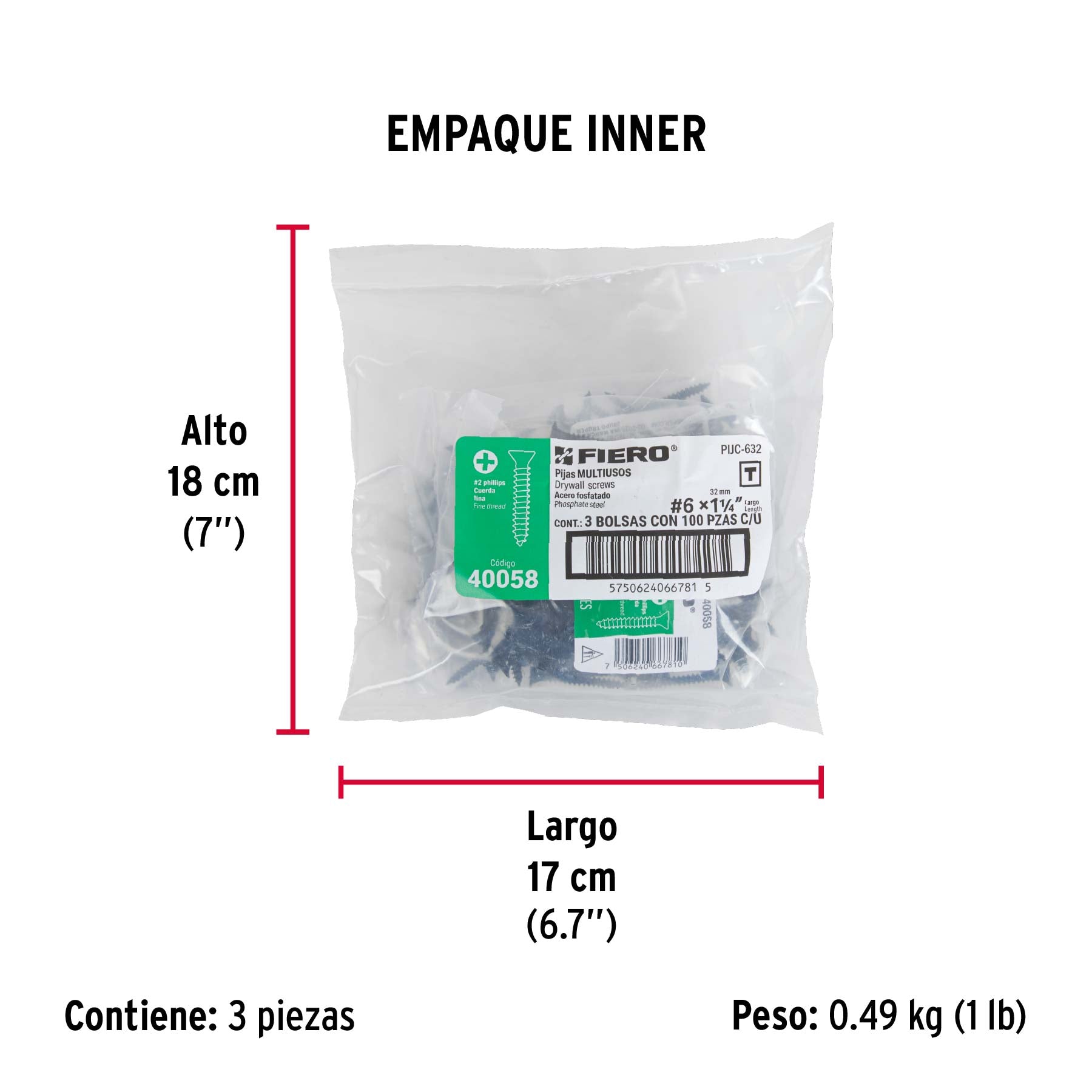 Pija multiusos 6 x 1-1/4", cuerda cerrada, caja 100 piezas