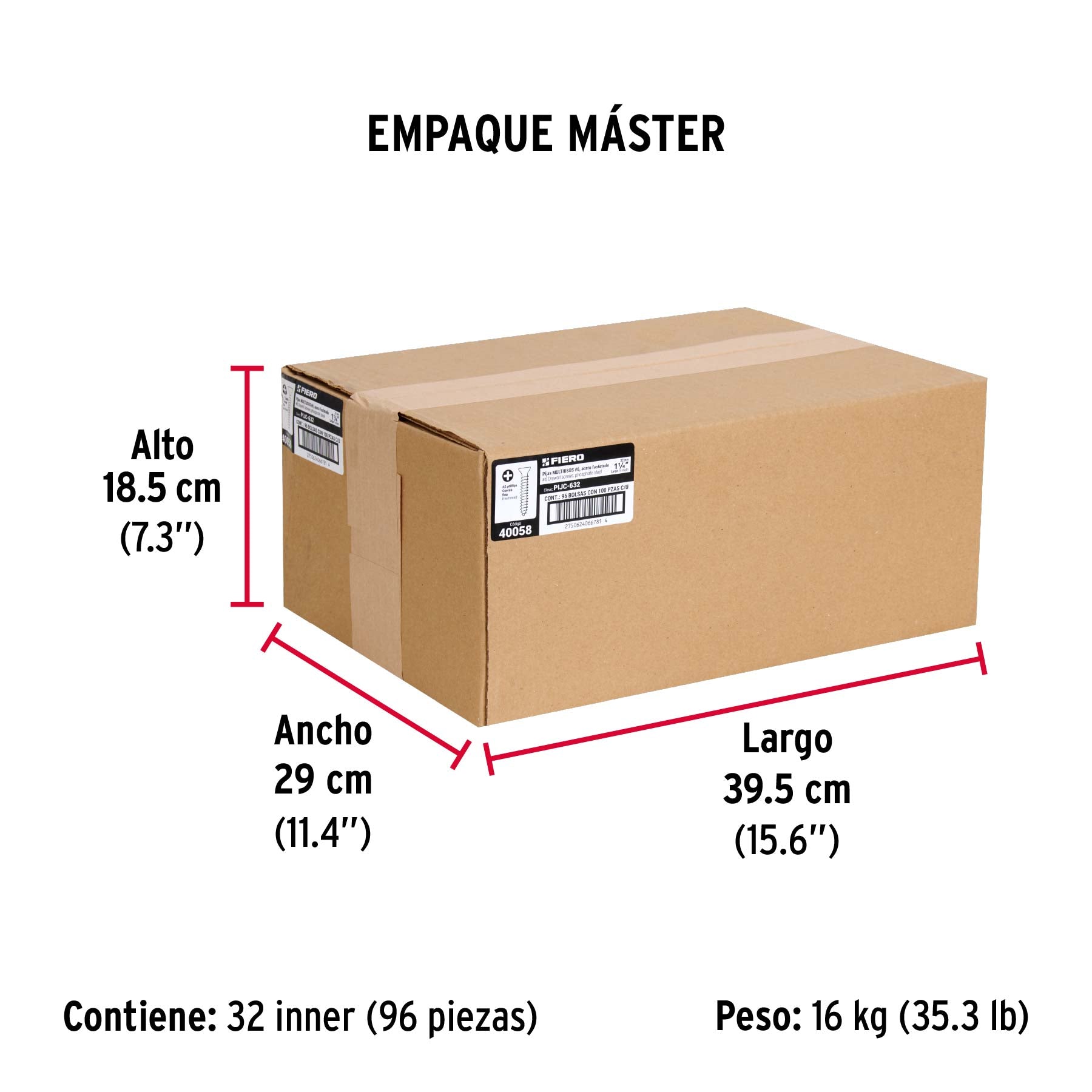 Pija multiusos 6 x 1-1/4", cuerda cerrada, caja 100 piezas
