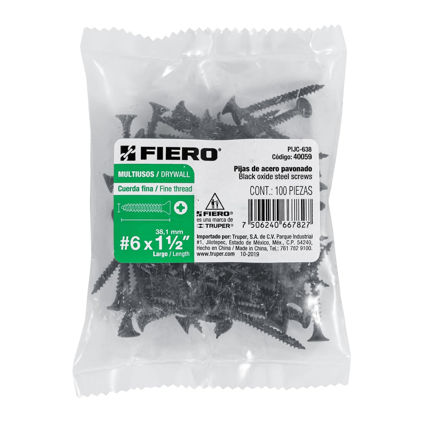 Pija multiusos 6 x 1-1/2", cuerda cerrada, caja 100 piezas