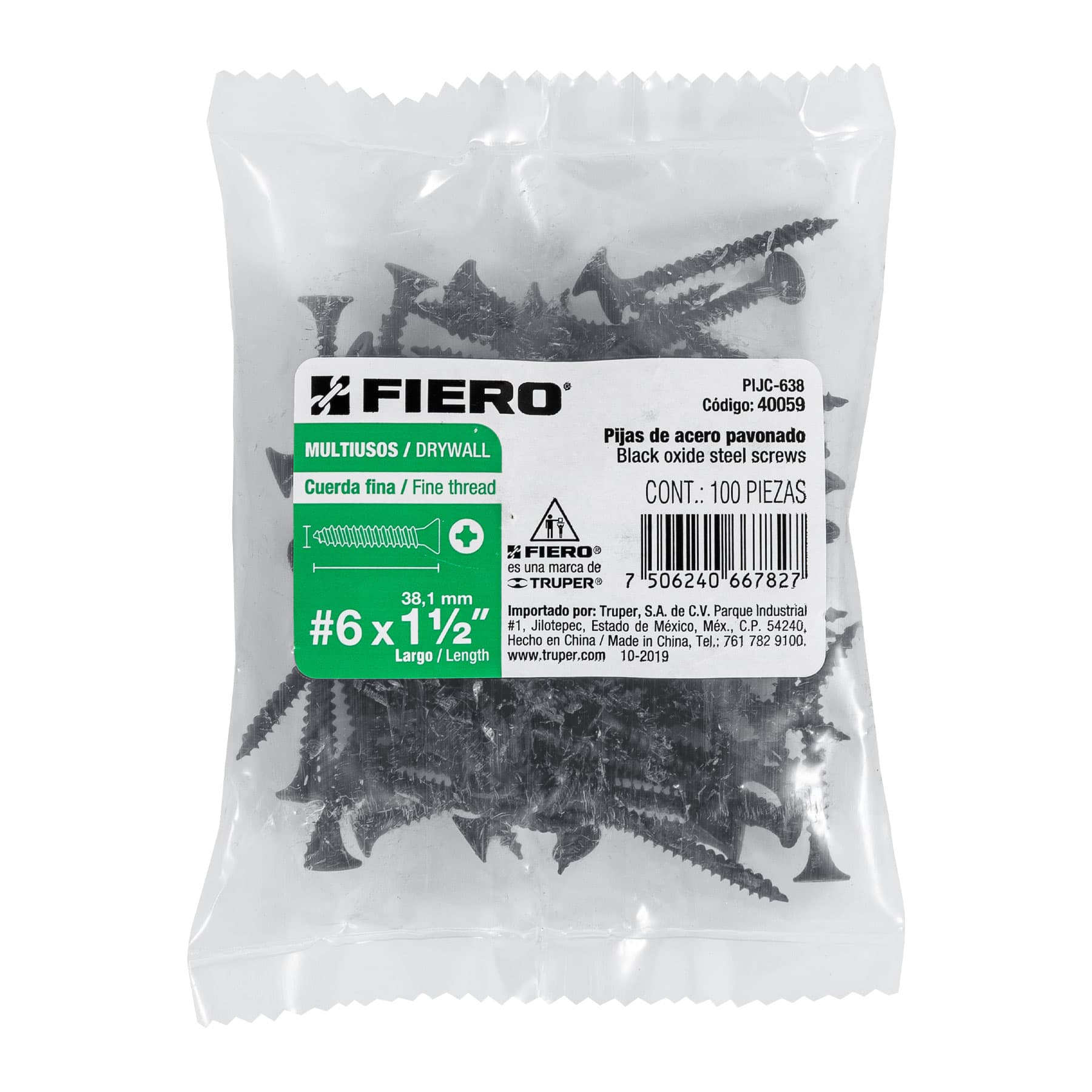 Pija multiusos 6 x 1-1/2", cuerda cerrada, caja 100 piezas