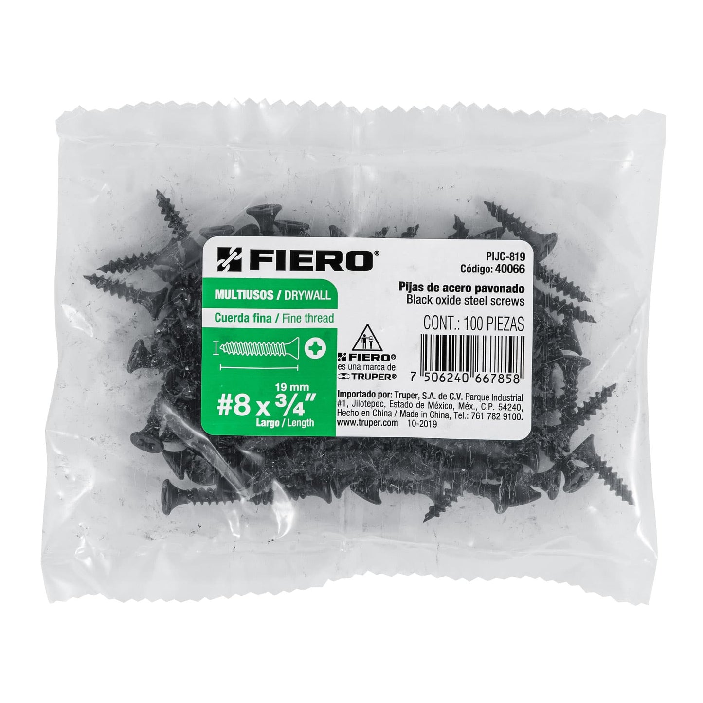 Pija multiusos 8 x 3/4", cuerda cerrada, caja con 100 piezas