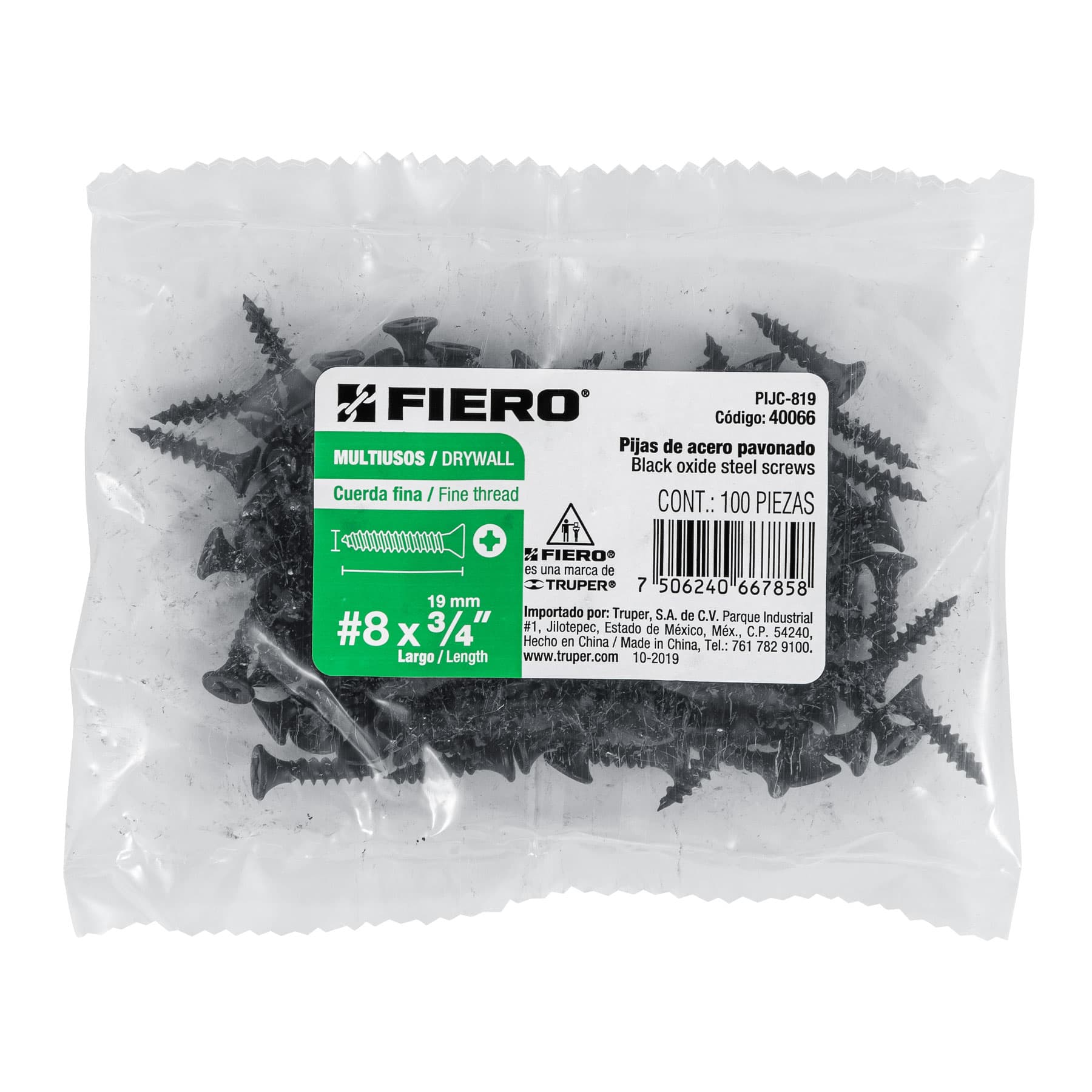 Pija multiusos 8 x 3/4", cuerda cerrada, caja con 100 piezas
