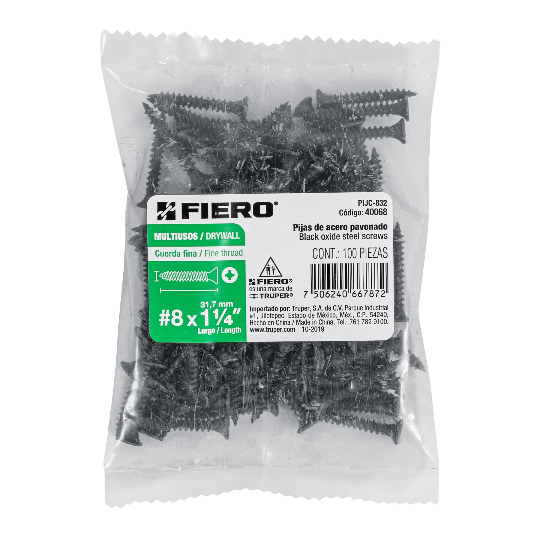Pija multiusos 8 x 1-1/4", cuerda cerrada, caja 100 piezas