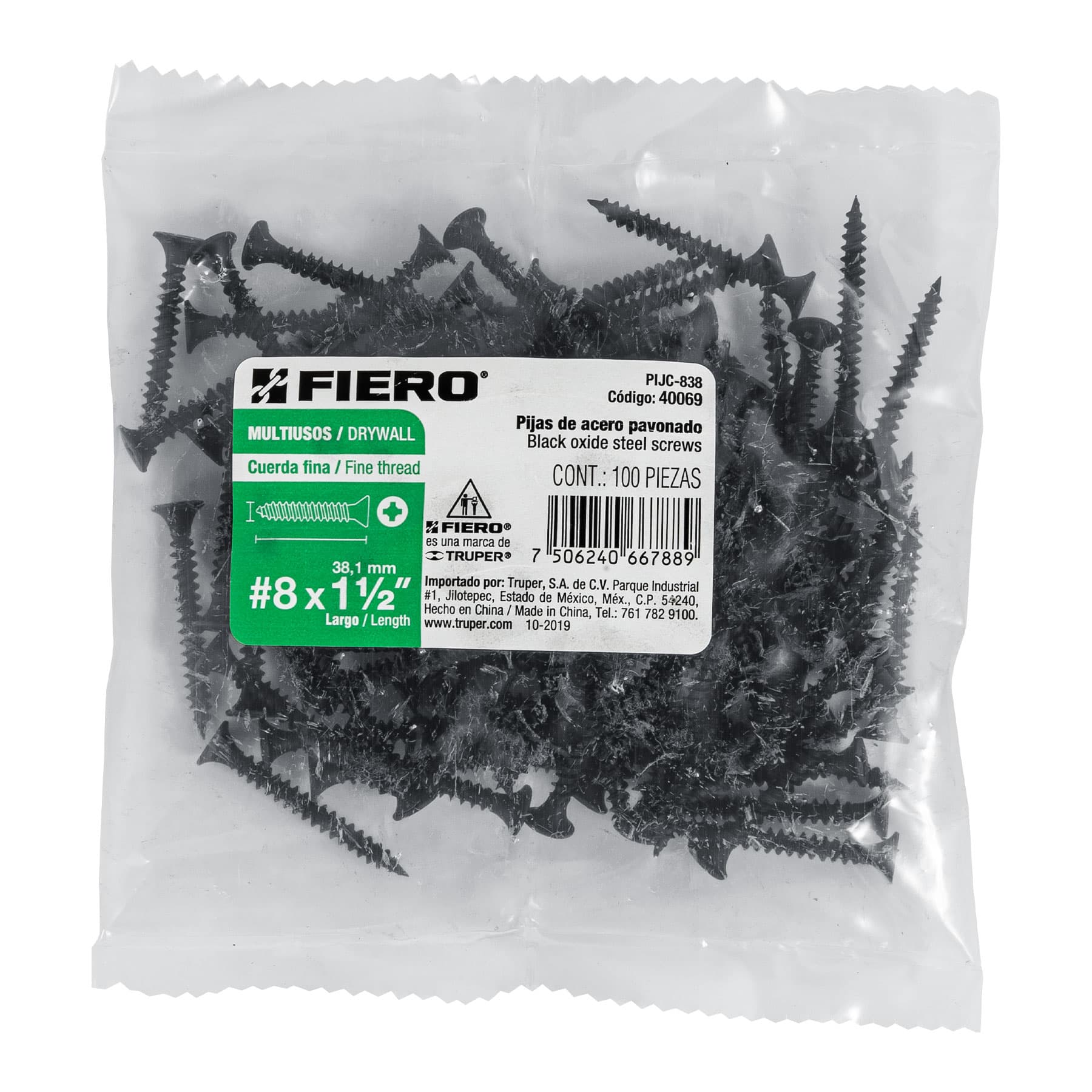 Pija multiusos 8 x 1-1/2", cuerda cerrada, caja 100 piezas
