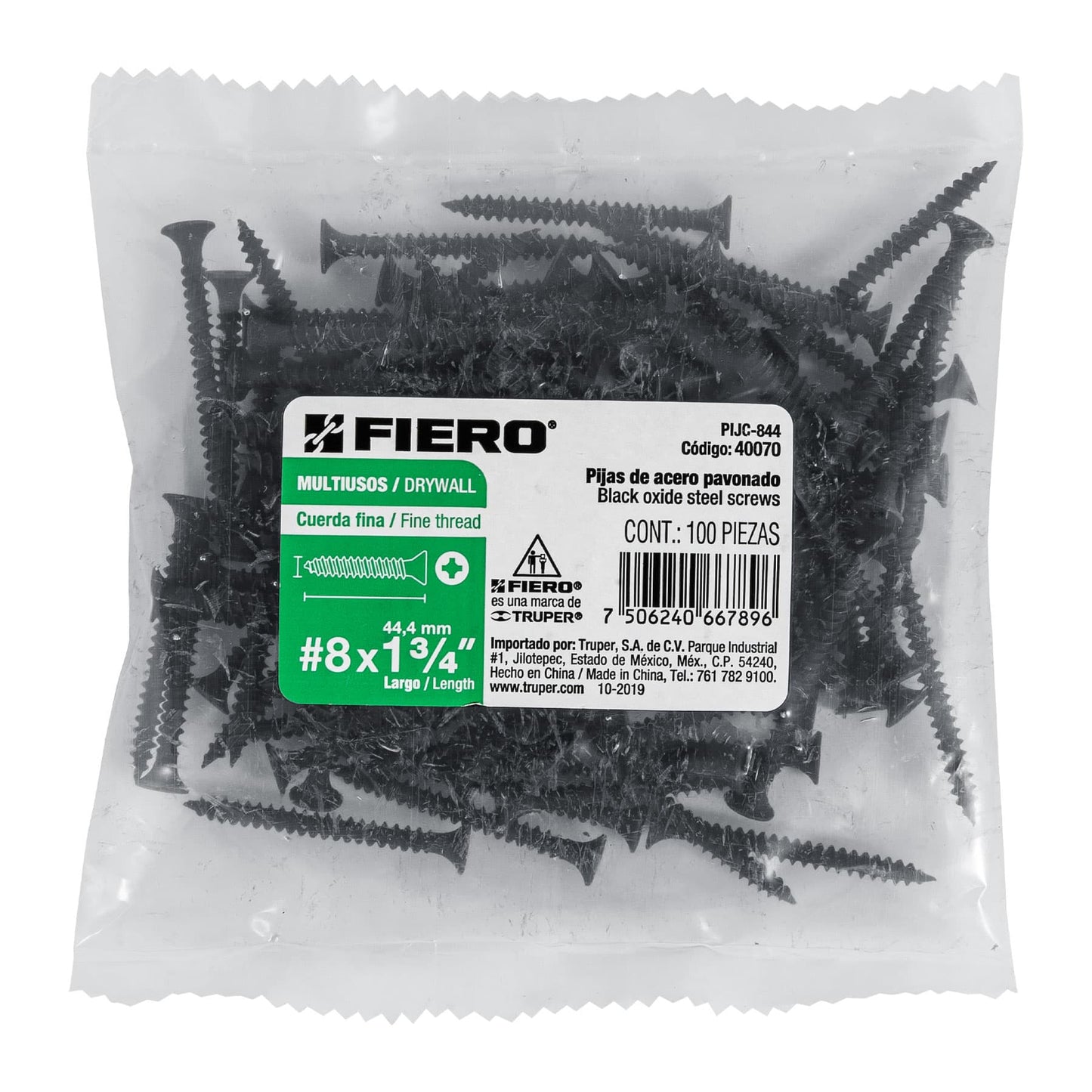 Pija multiusos 8 x 1-3/4", cuerda cerrada, caja con 100 piezas