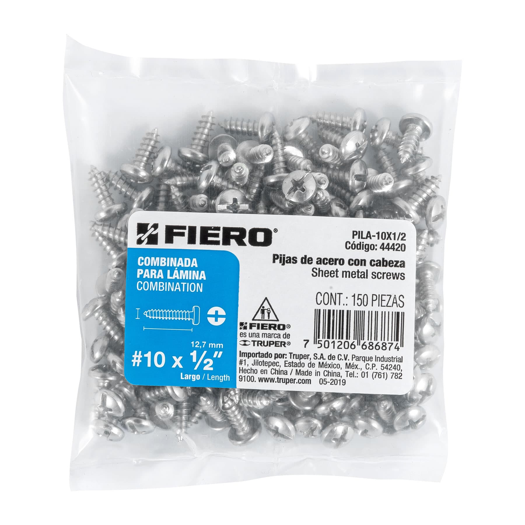 Pijas para lámina, #10, 1/2", caja con 150 pzas