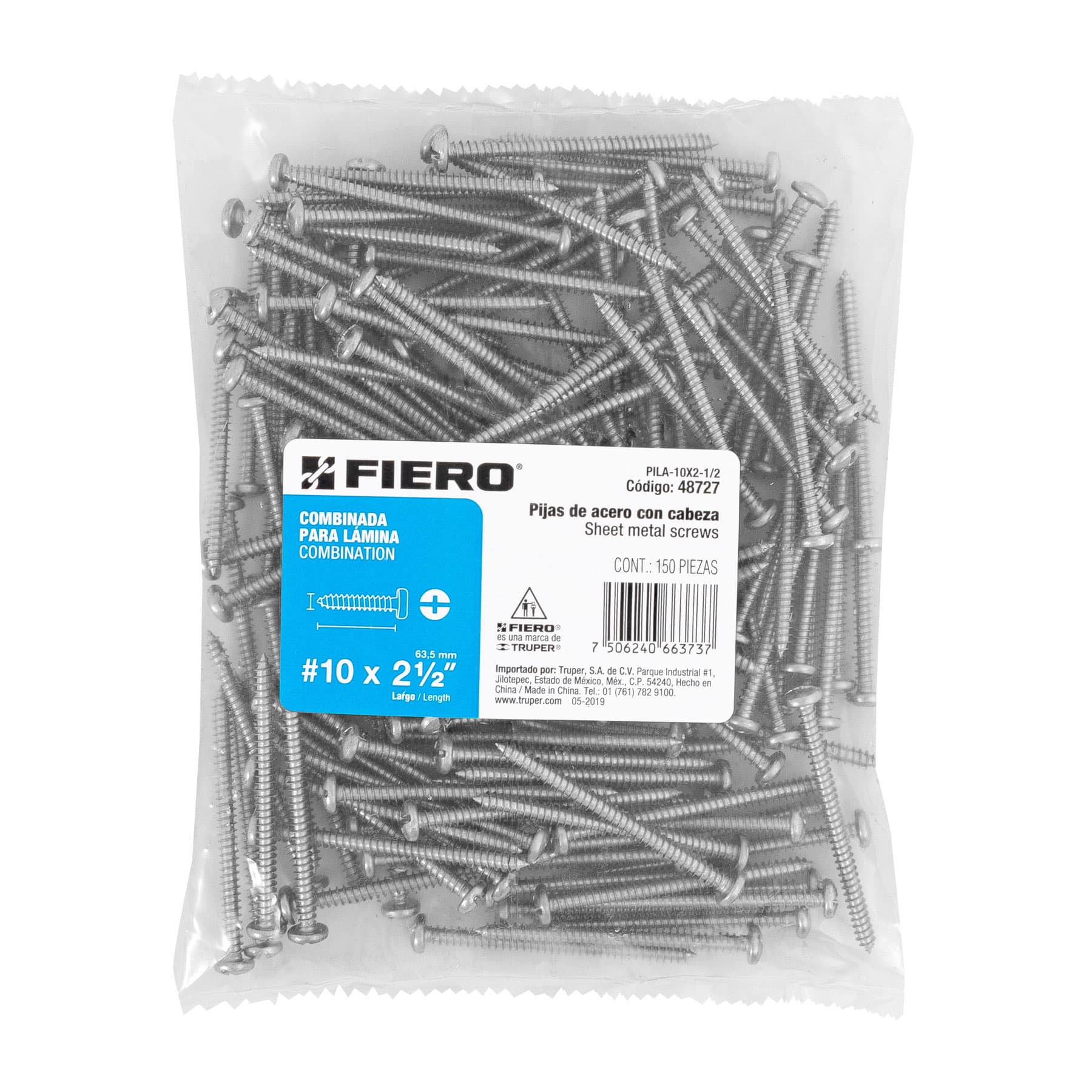 Pijas para lámina #10, 2-1/2" caja con 150 piezas