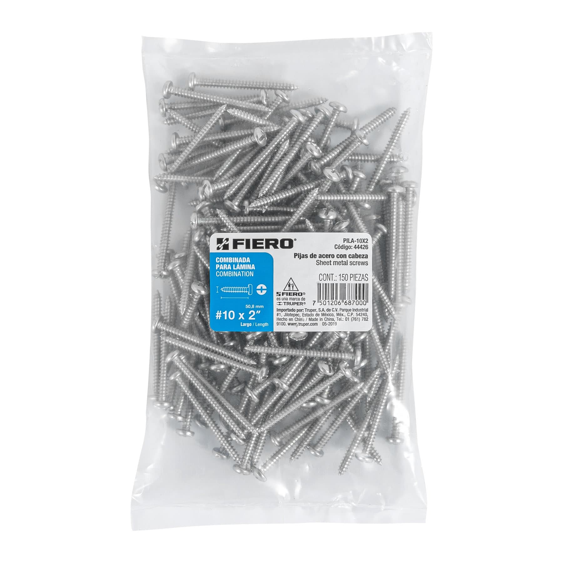 Pijas para lámina, #10, 2", caja con 150 pzas