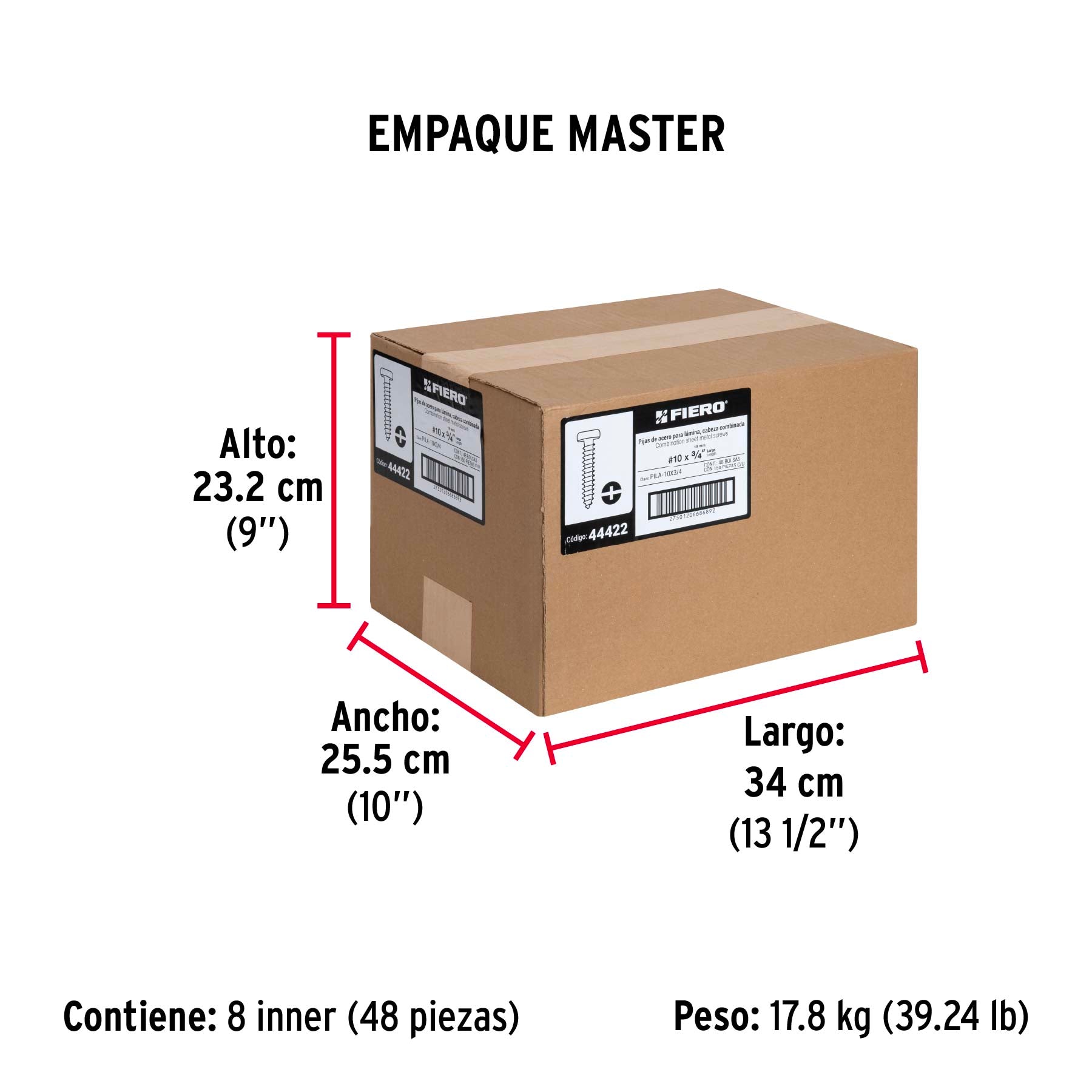Pijas para lámina, #10, 3/4", caja con 150 pzas