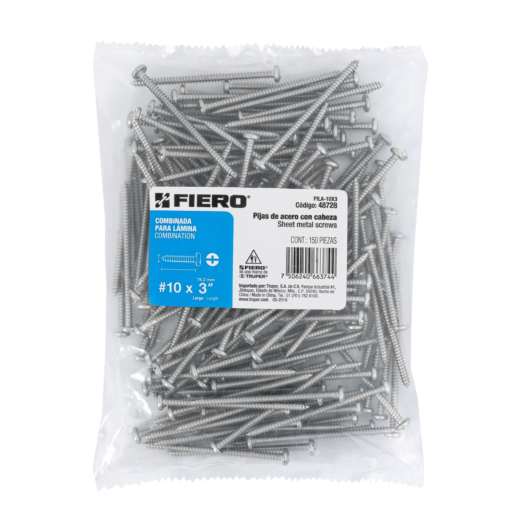 Pijas para lámina #10, 3" caja con 150 piezas