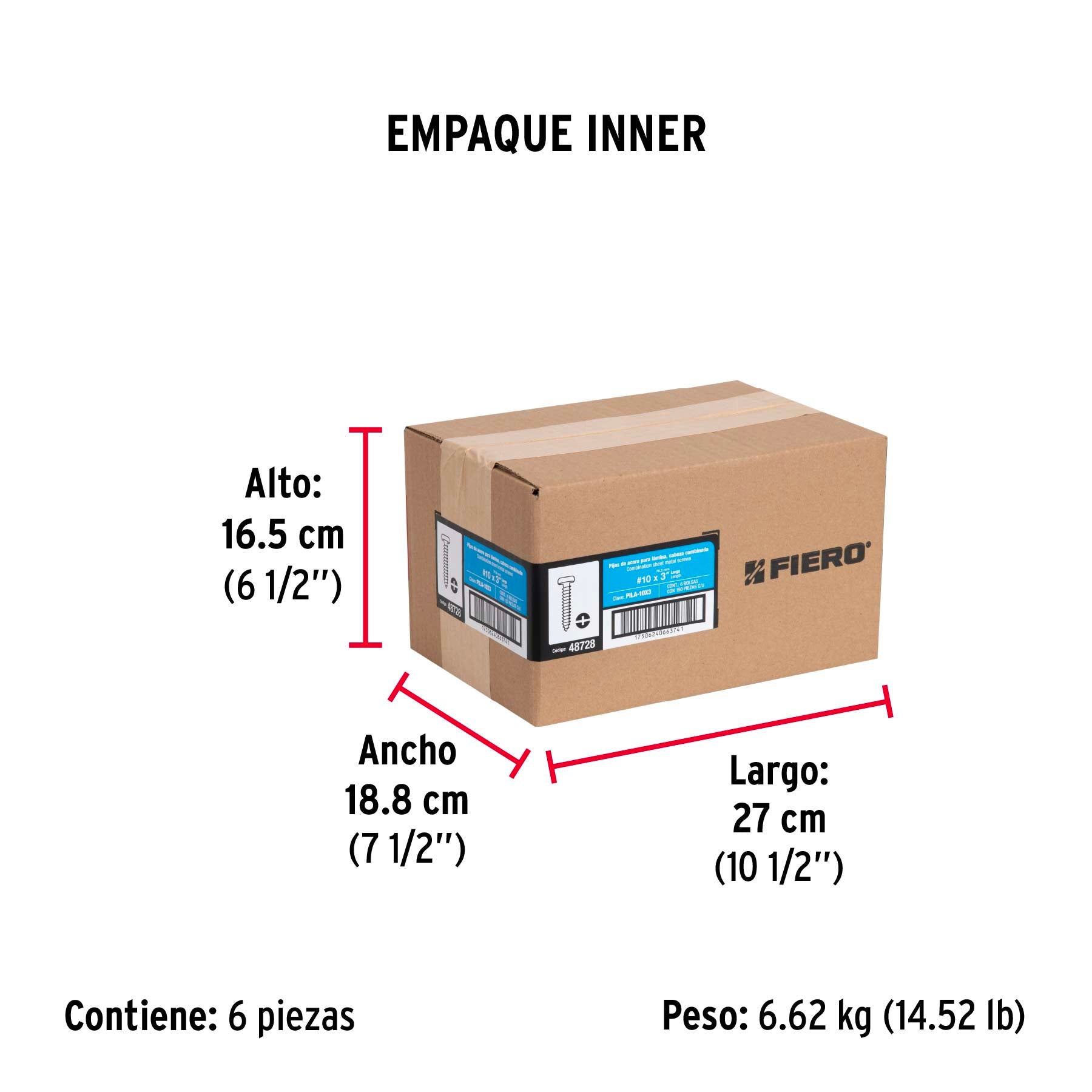 Pijas para lámina #10, 3" caja con 150 piezas
