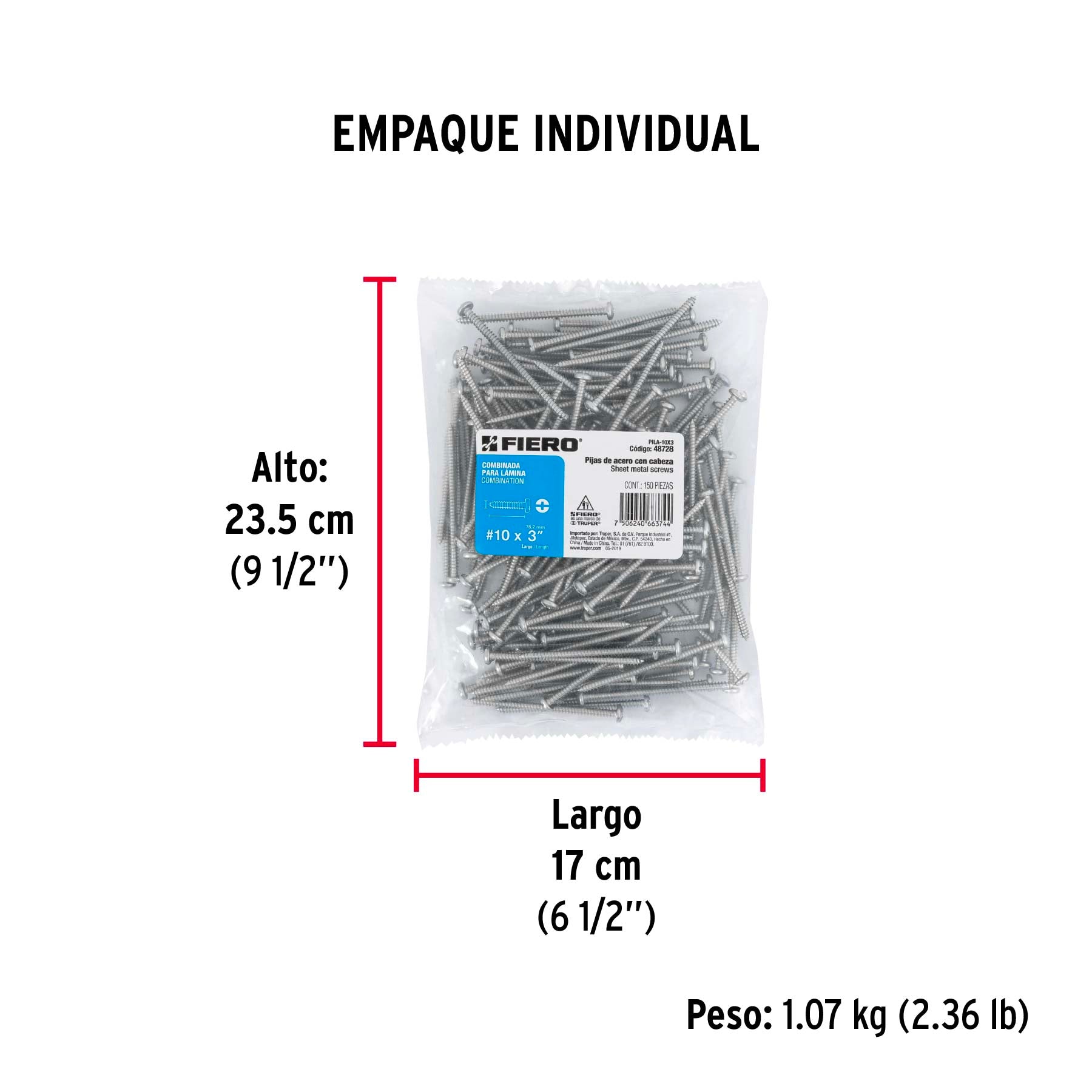 Pijas para lámina #10, 3" caja con 150 piezas