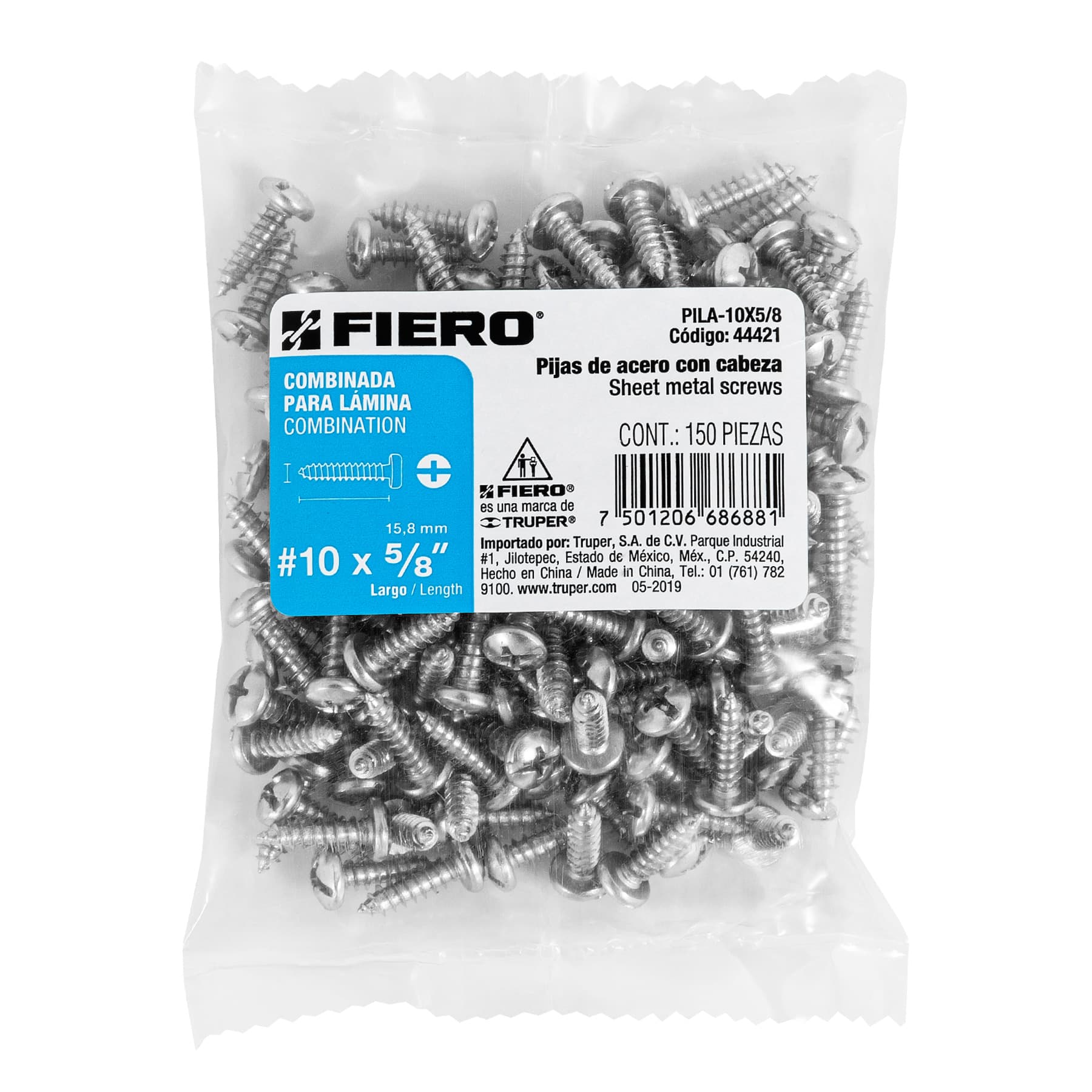 Pijas para lámina, #10, 5/8", caja con 150 pzas