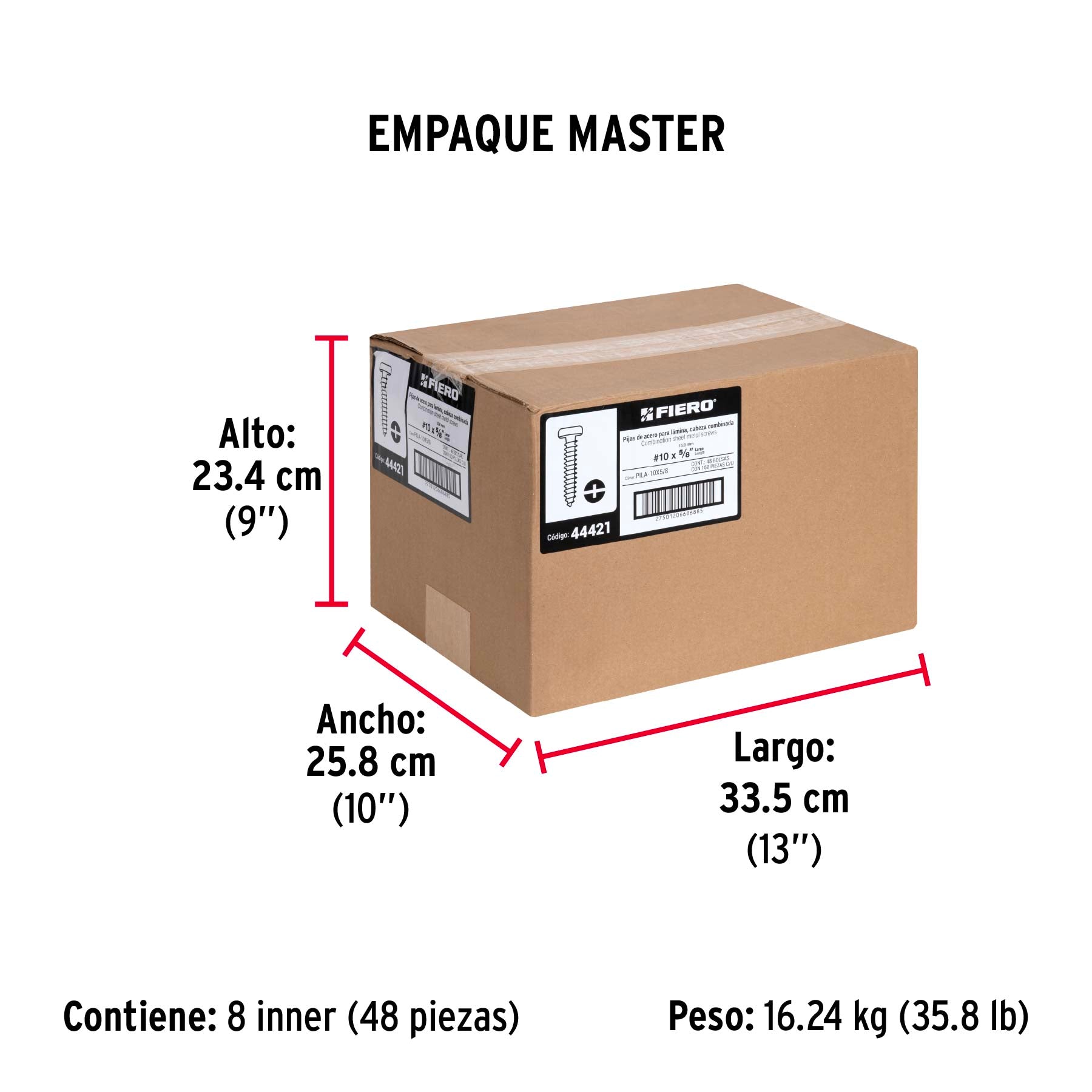 Pijas para lámina, #10, 5/8", caja con 150 pzas