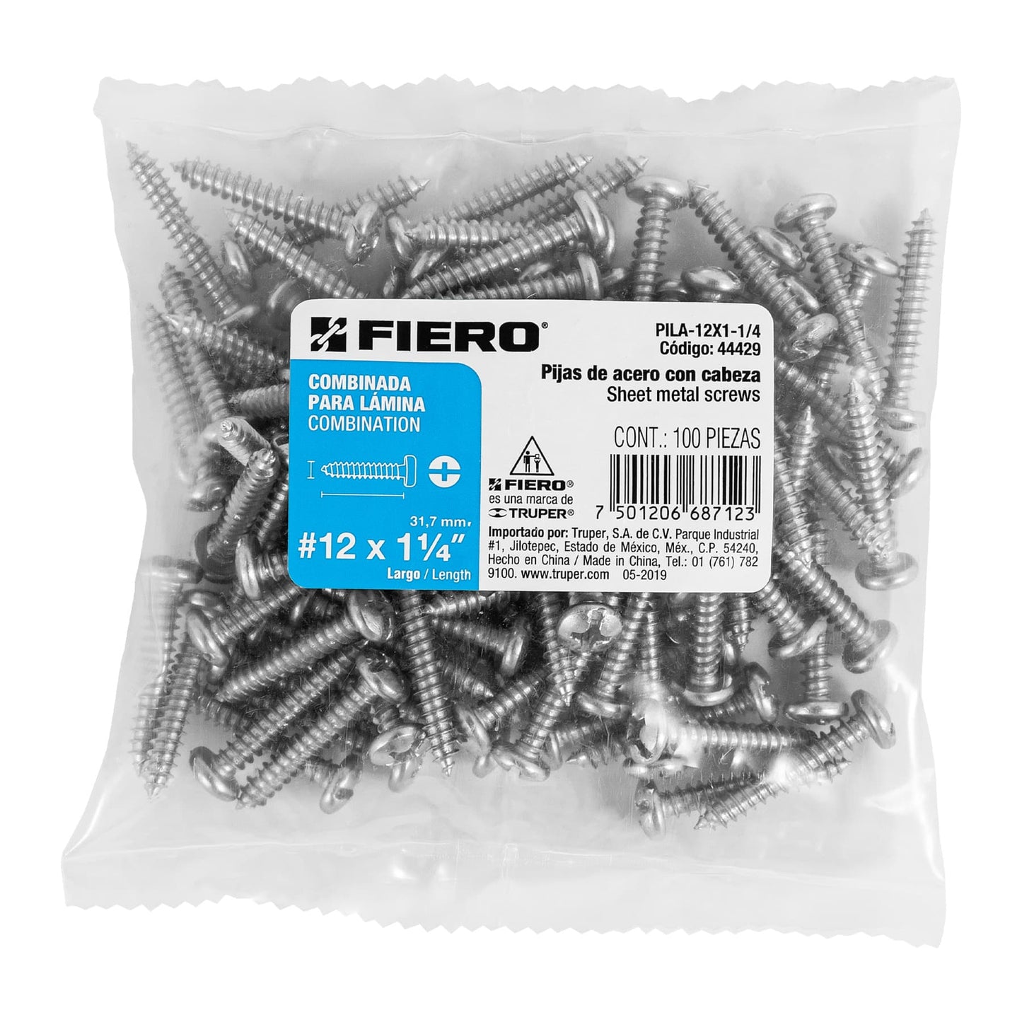 Pijas para lámina, #12, 1-1/4", caja con 100 pzas