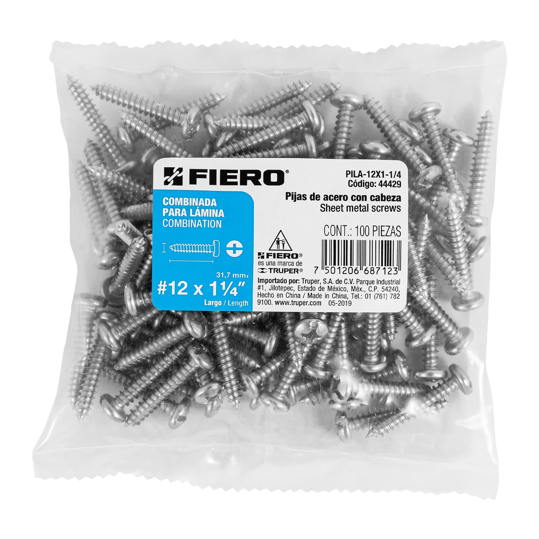 Pijas para lámina, #12, 1-1/4", caja con 100 pzas