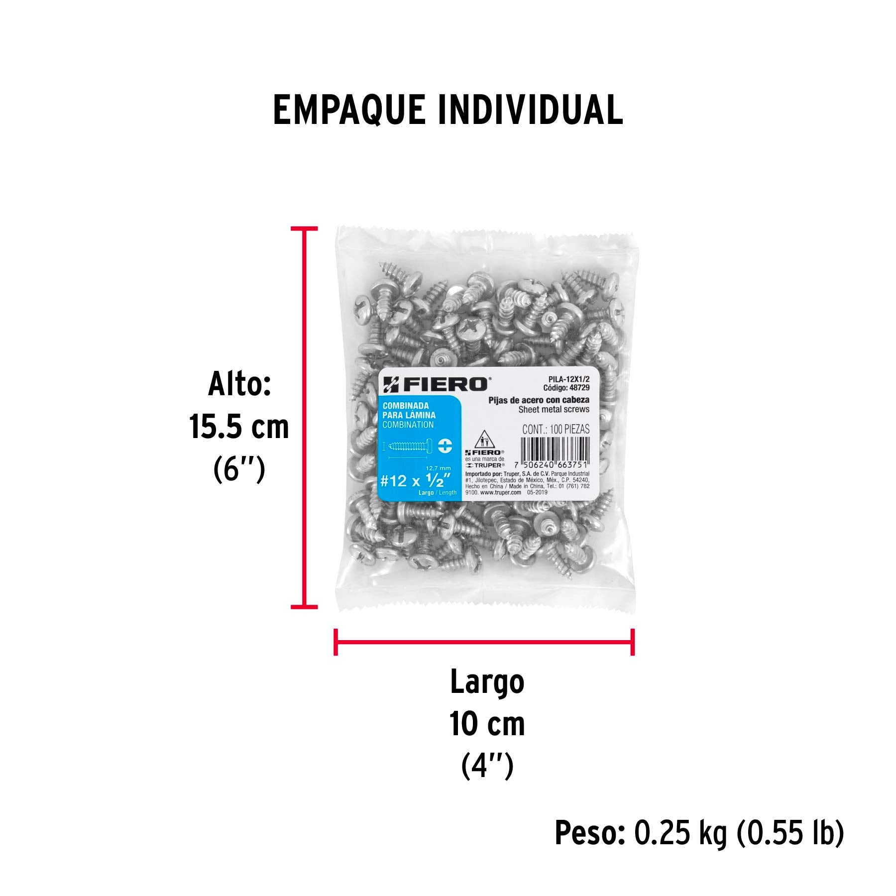 Pijas para lámina #12, 1/2" caja con 100 piezas