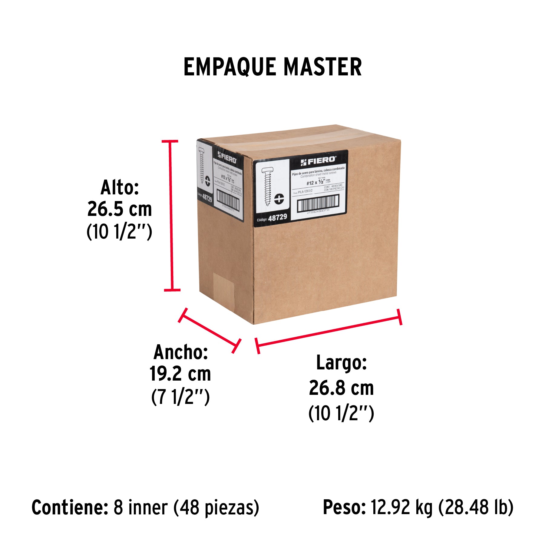 Pijas para lámina #12, 1/2" caja con 100 piezas