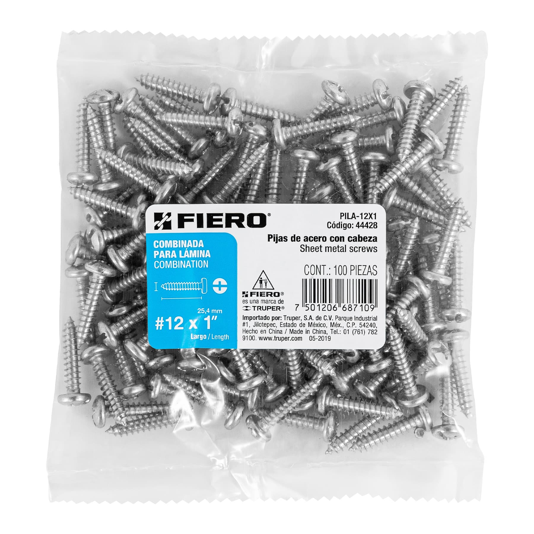 Pijas para lámina, #12, 1", caja con 100 pzas