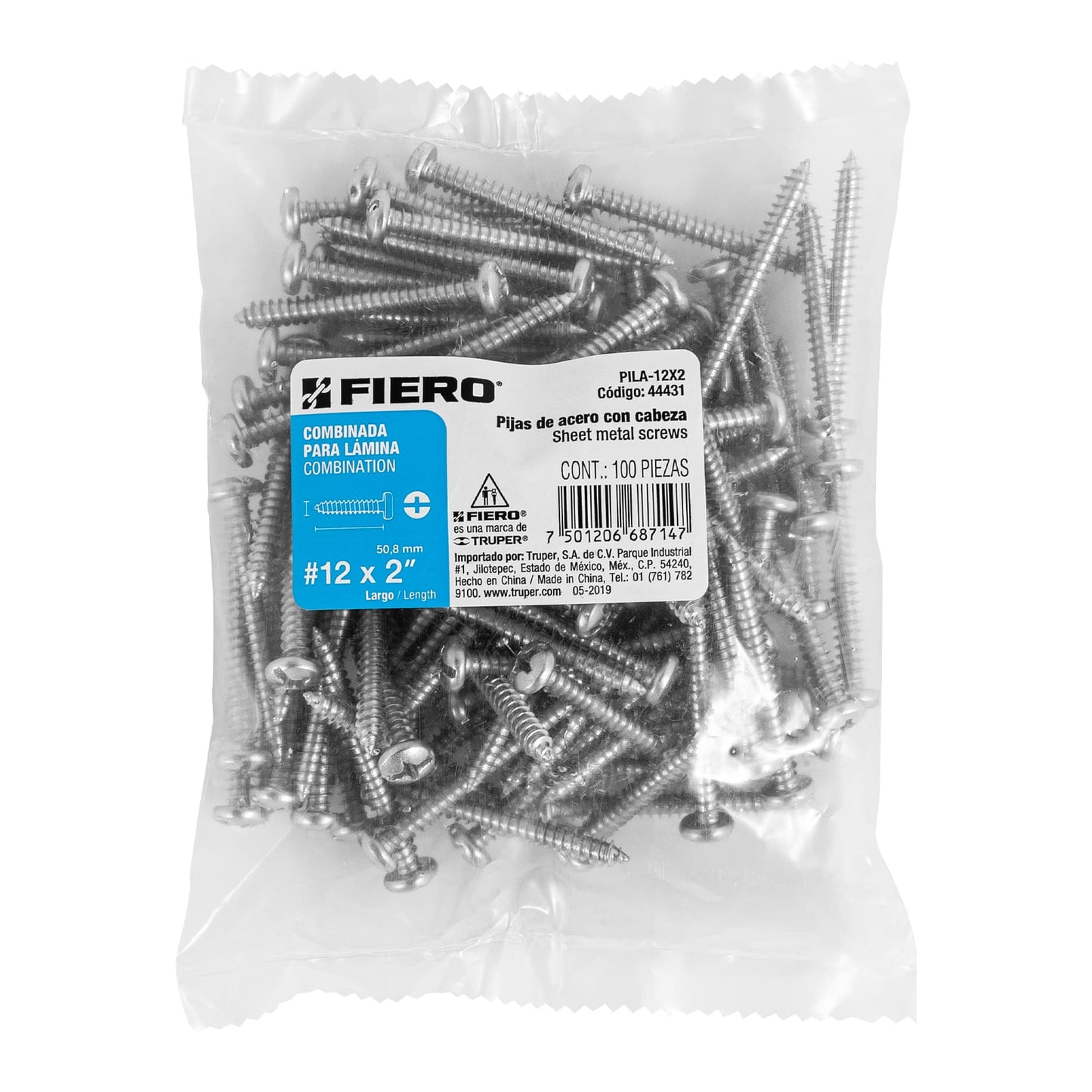 Pijas para lámina, #12, 2", caja con 100 pzas