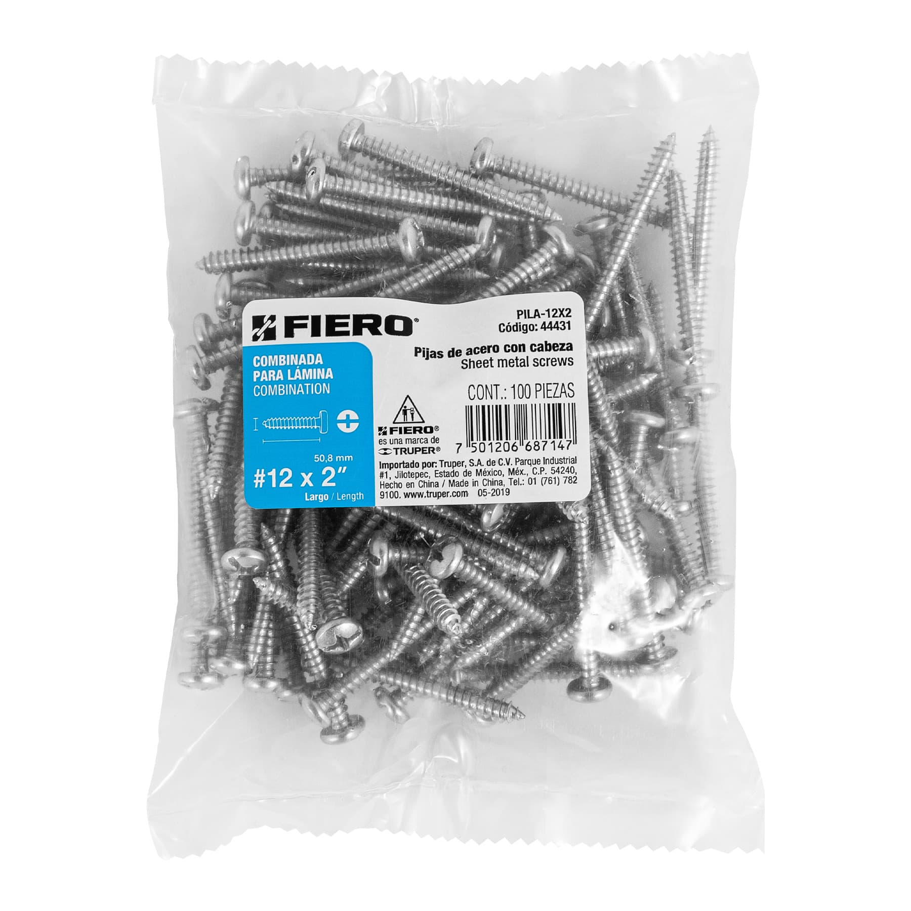 Pijas para lámina, #12, 2", caja con 100 pzas