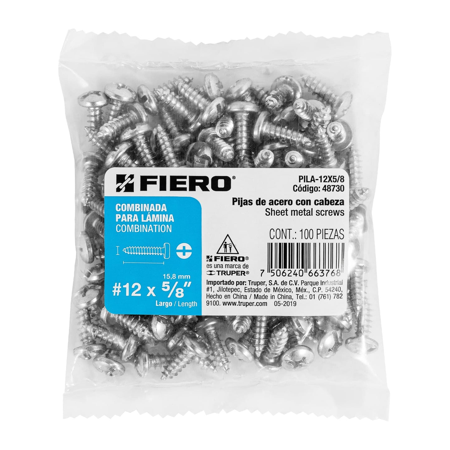 Pijas para lámina #12, 5/8" caja con 100 piezas