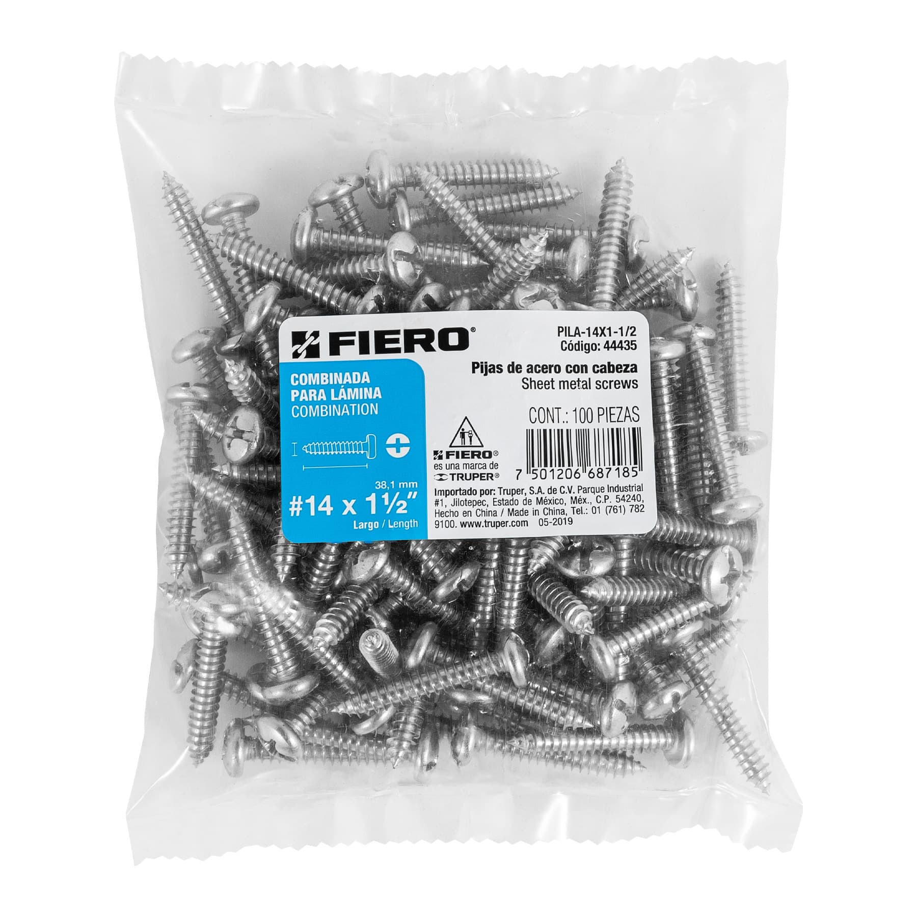 Pijas para lámina, #14, 1-1/2", caja con 100 pzas