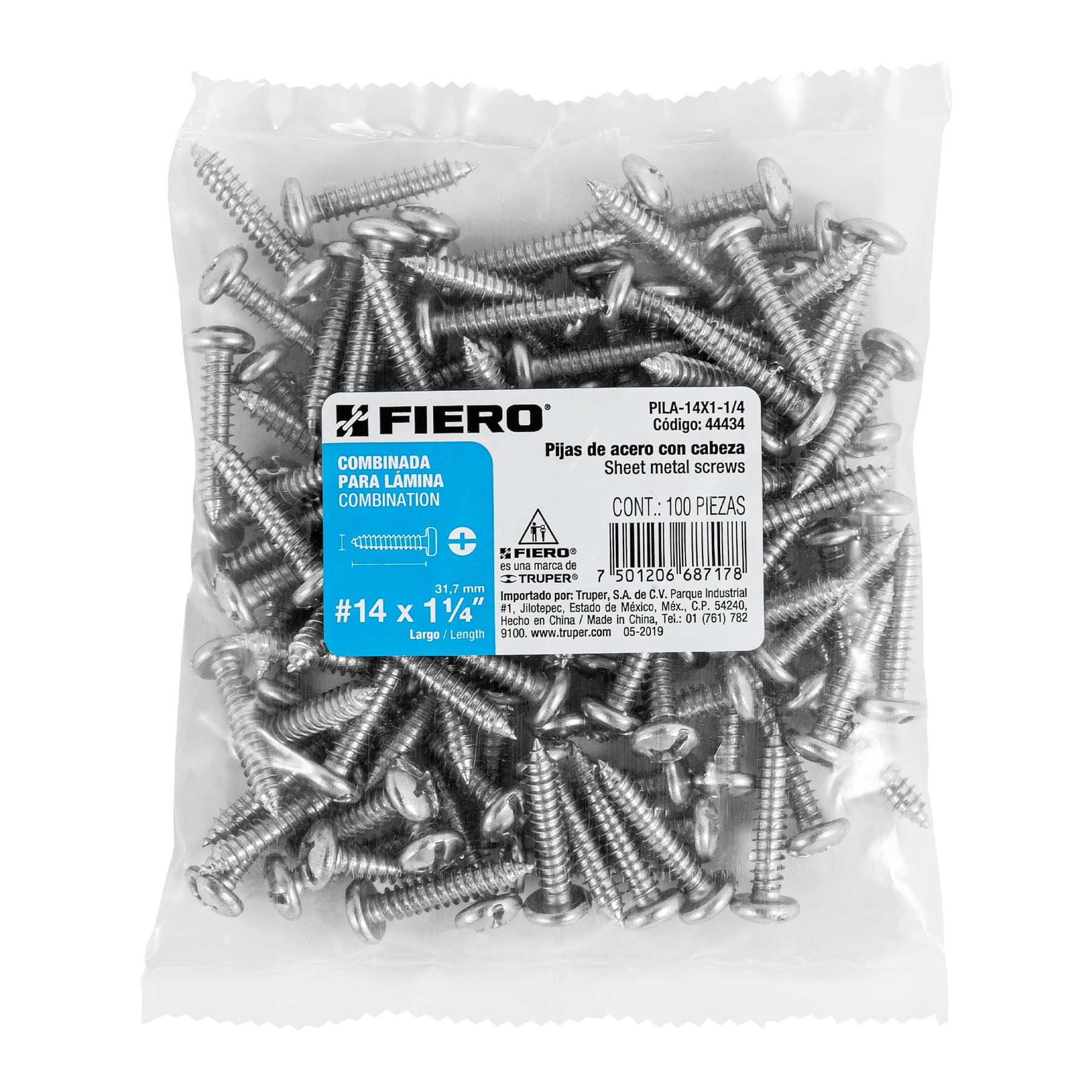 Pijas para lámina, #14, 1-1/4", caja con 100 pzas