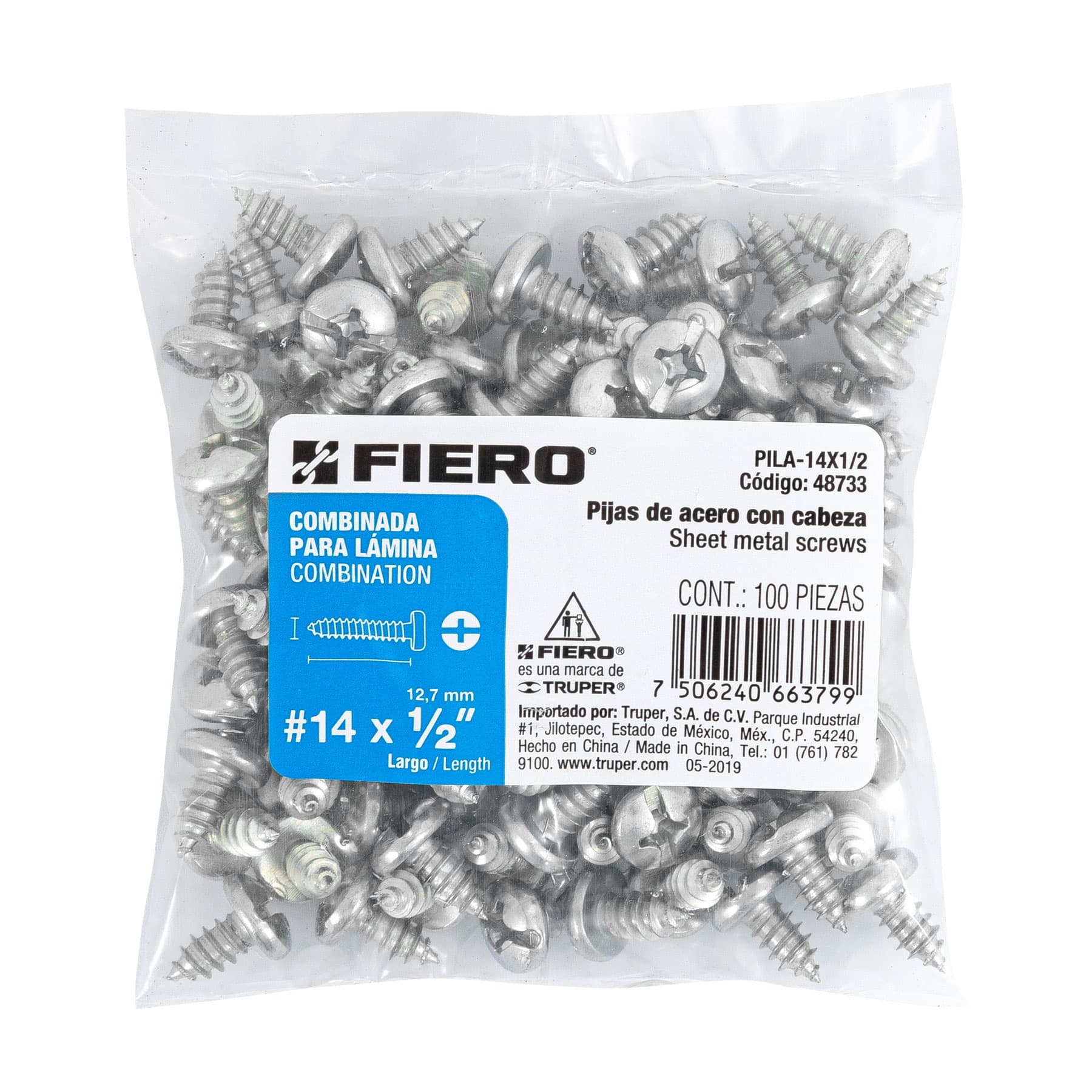 Pijas para lámina #14, 1/2" caja con 100 piezas