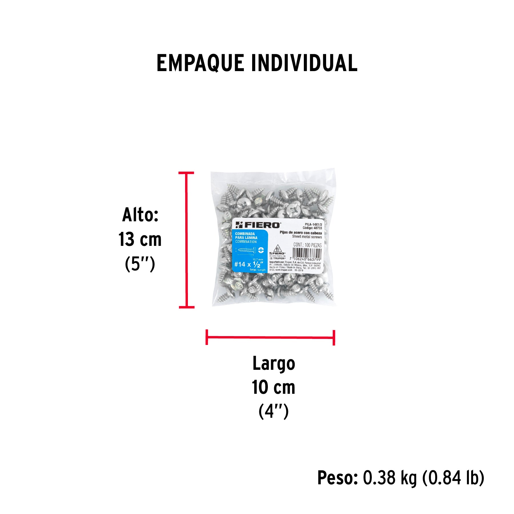 Pijas para lámina #14, 1/2" caja con 100 piezas