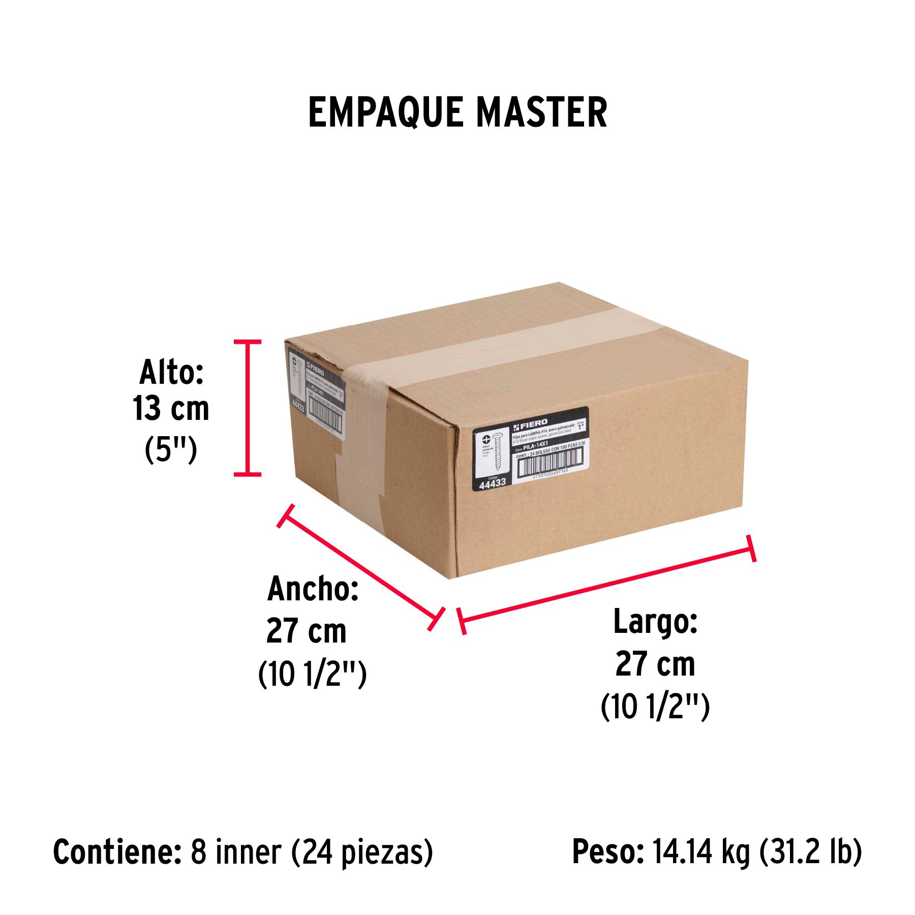 Pijas para lámina, #14, 1", caja con 100 pzas