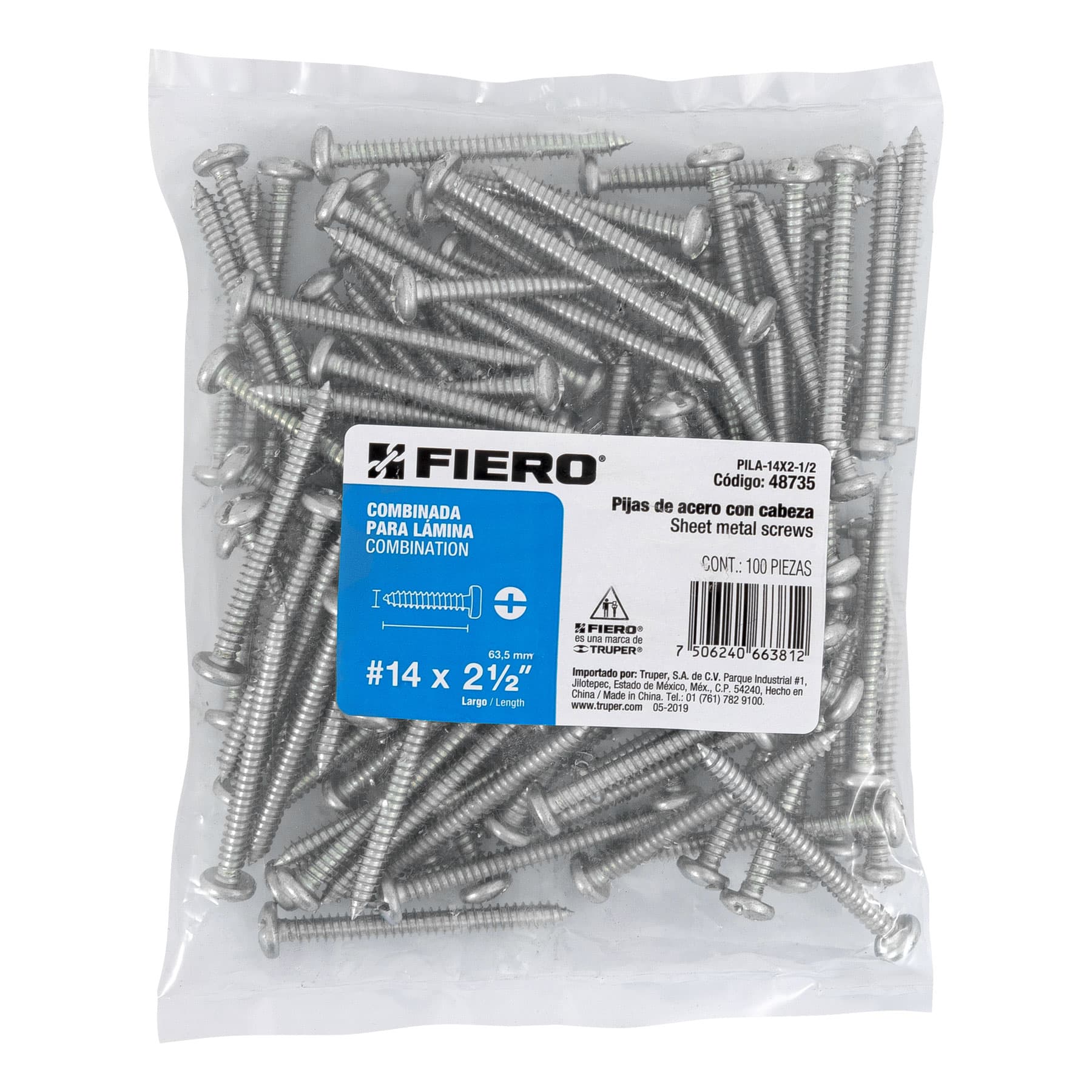 Pijas para lámina #14, 2-1/2" caja con 100 piezas