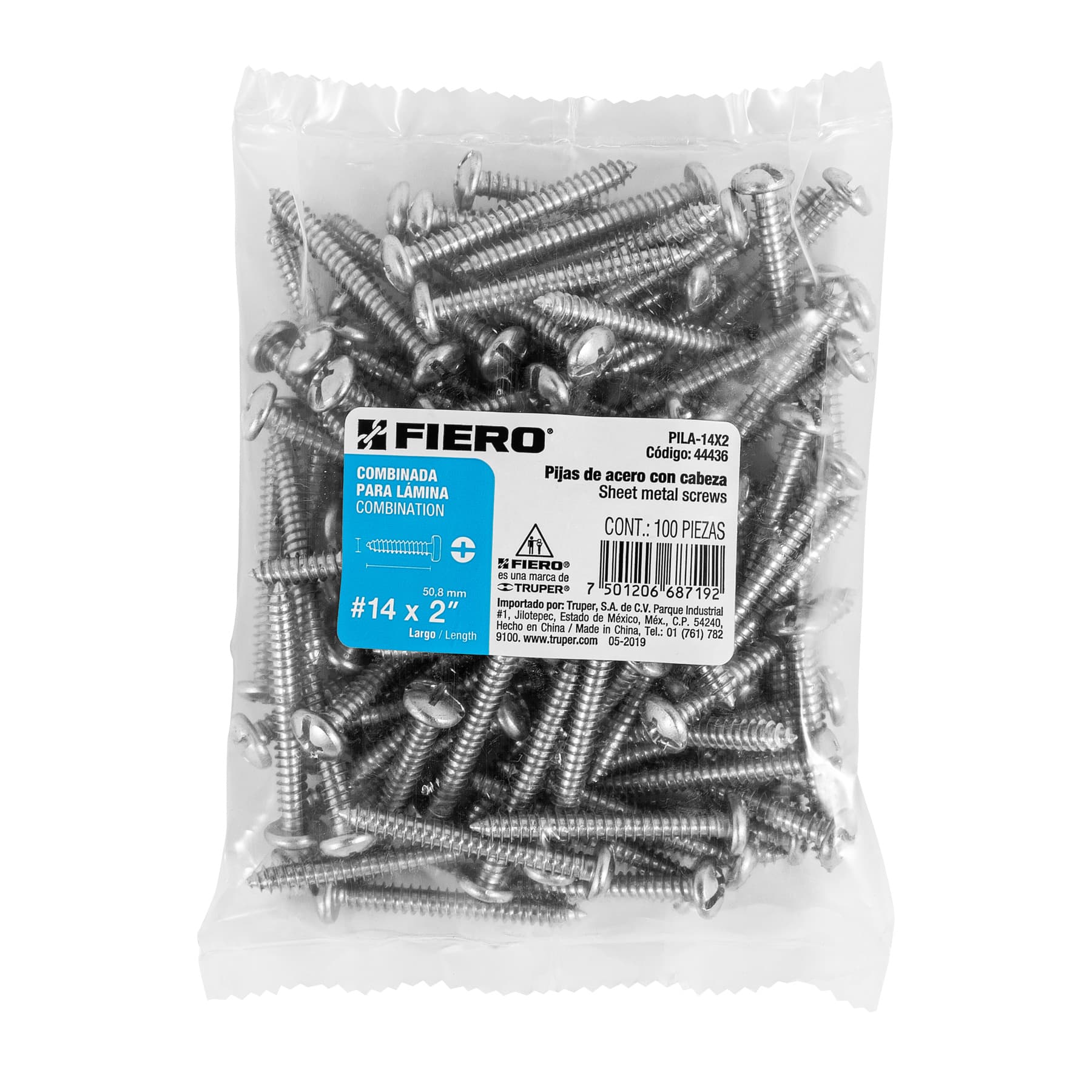 Pijas para lámina, #14, 2", caja con 100 pzas