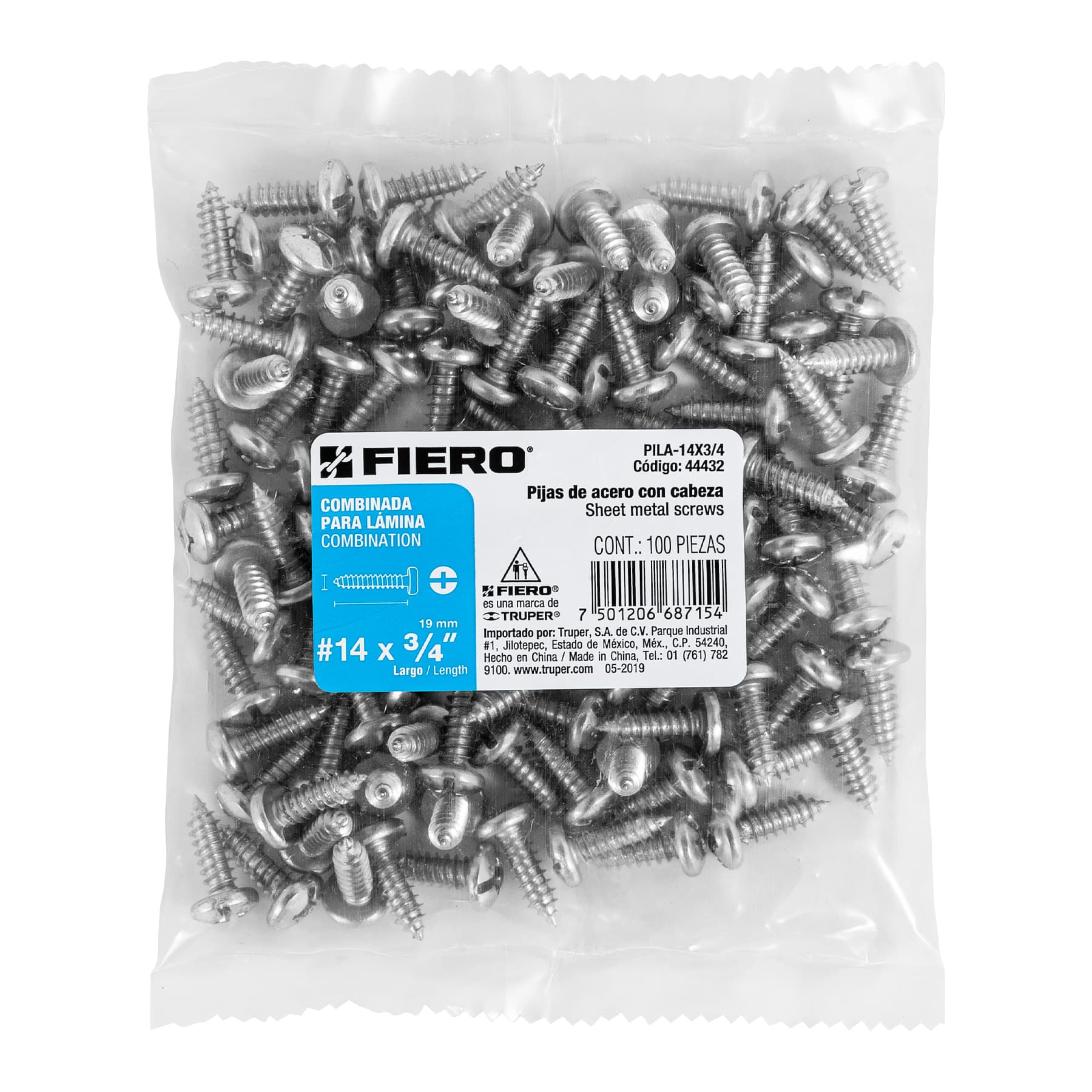 Pijas para lámina, #14, 3/4", caja con 100 pzas