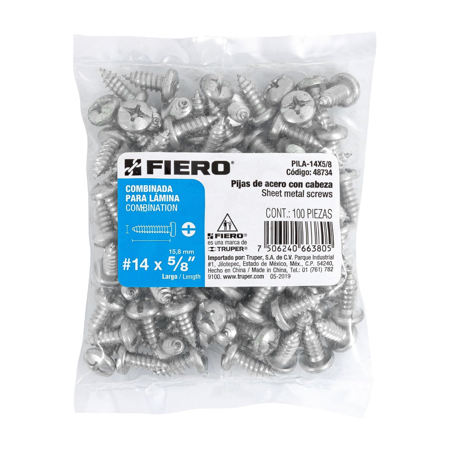 Pijas para lámina #14, 5/8" caja con 100 piezas