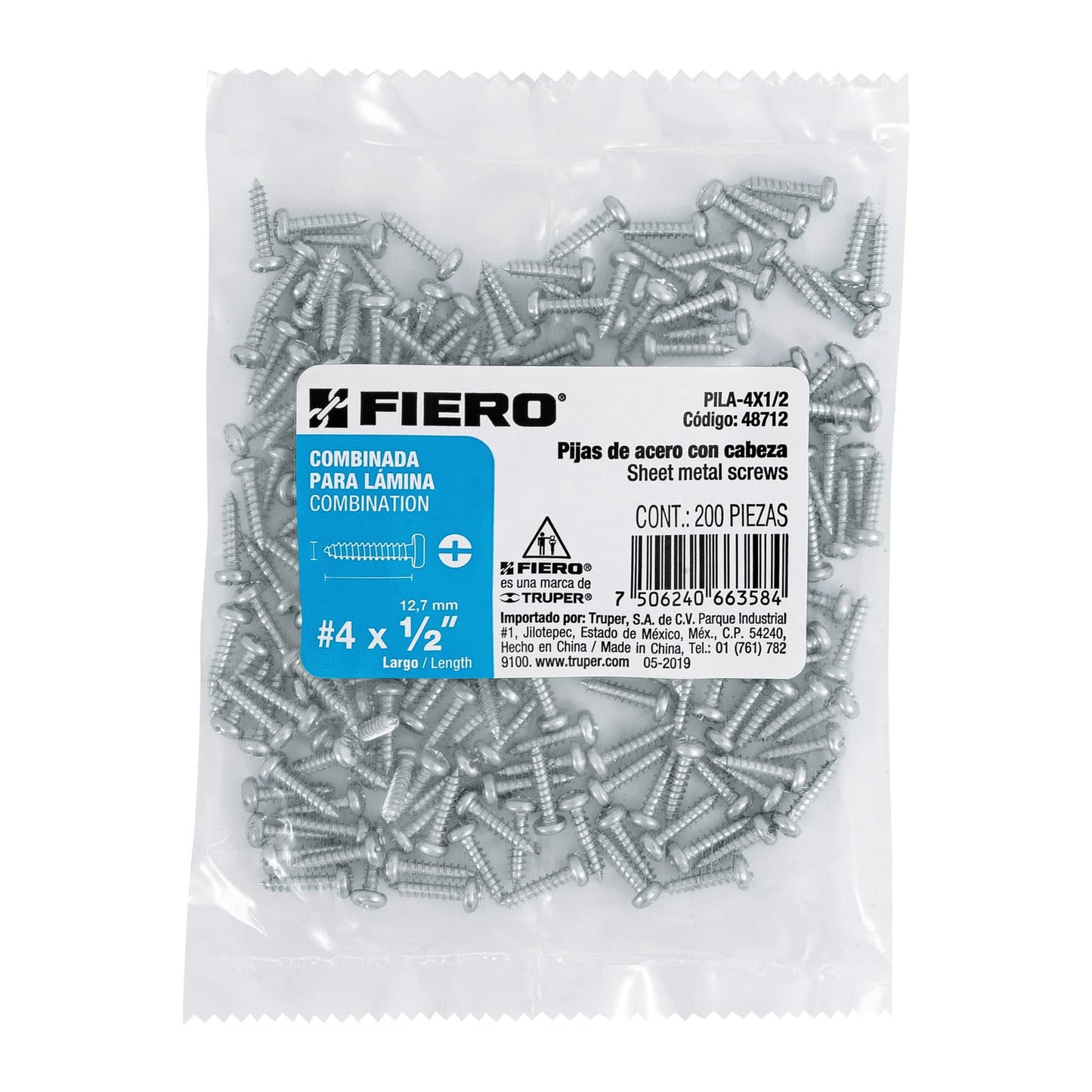 Pijas para lámina #4, 1/2" caja con 200 piezas