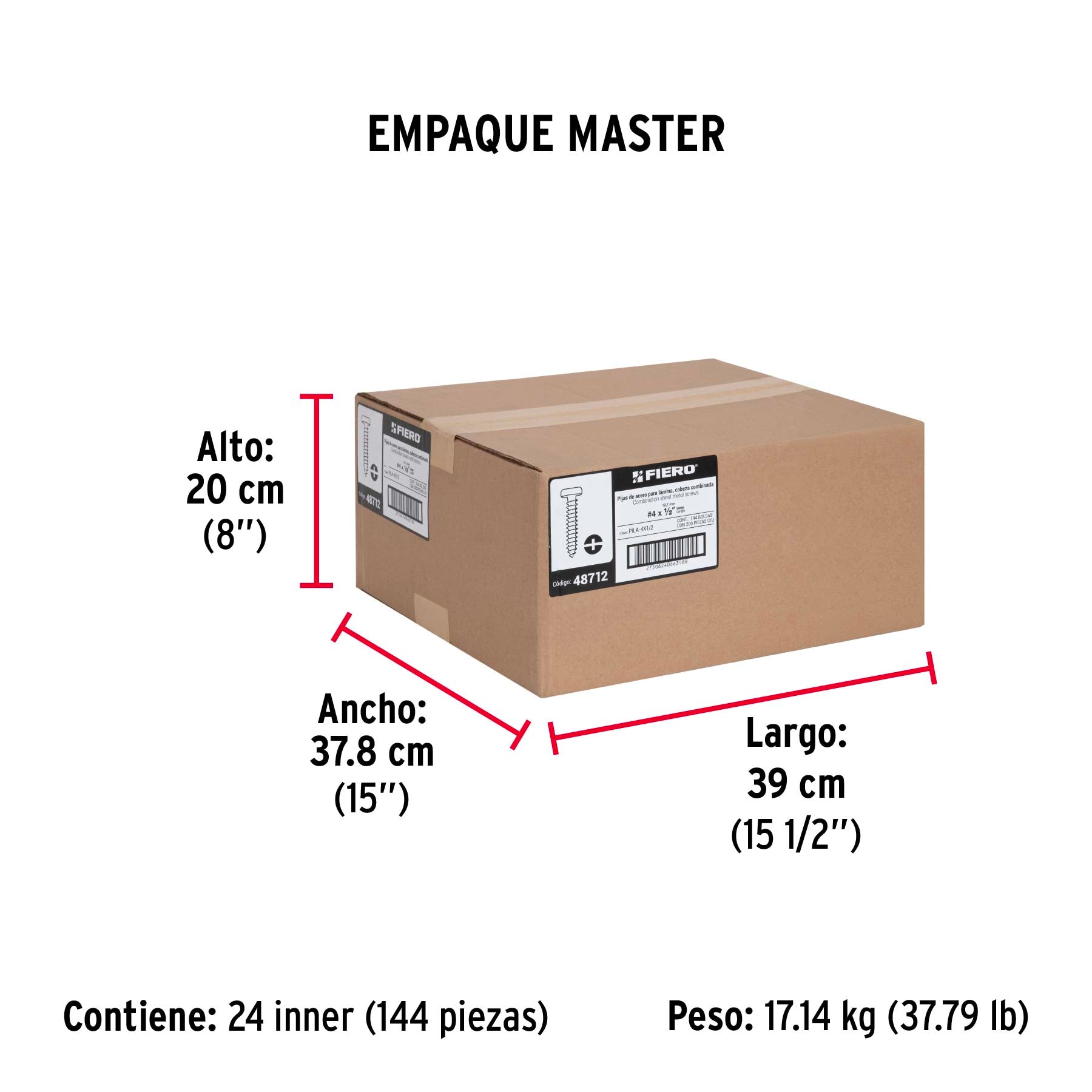 Pijas para lámina #4, 1/2" caja con 200 piezas