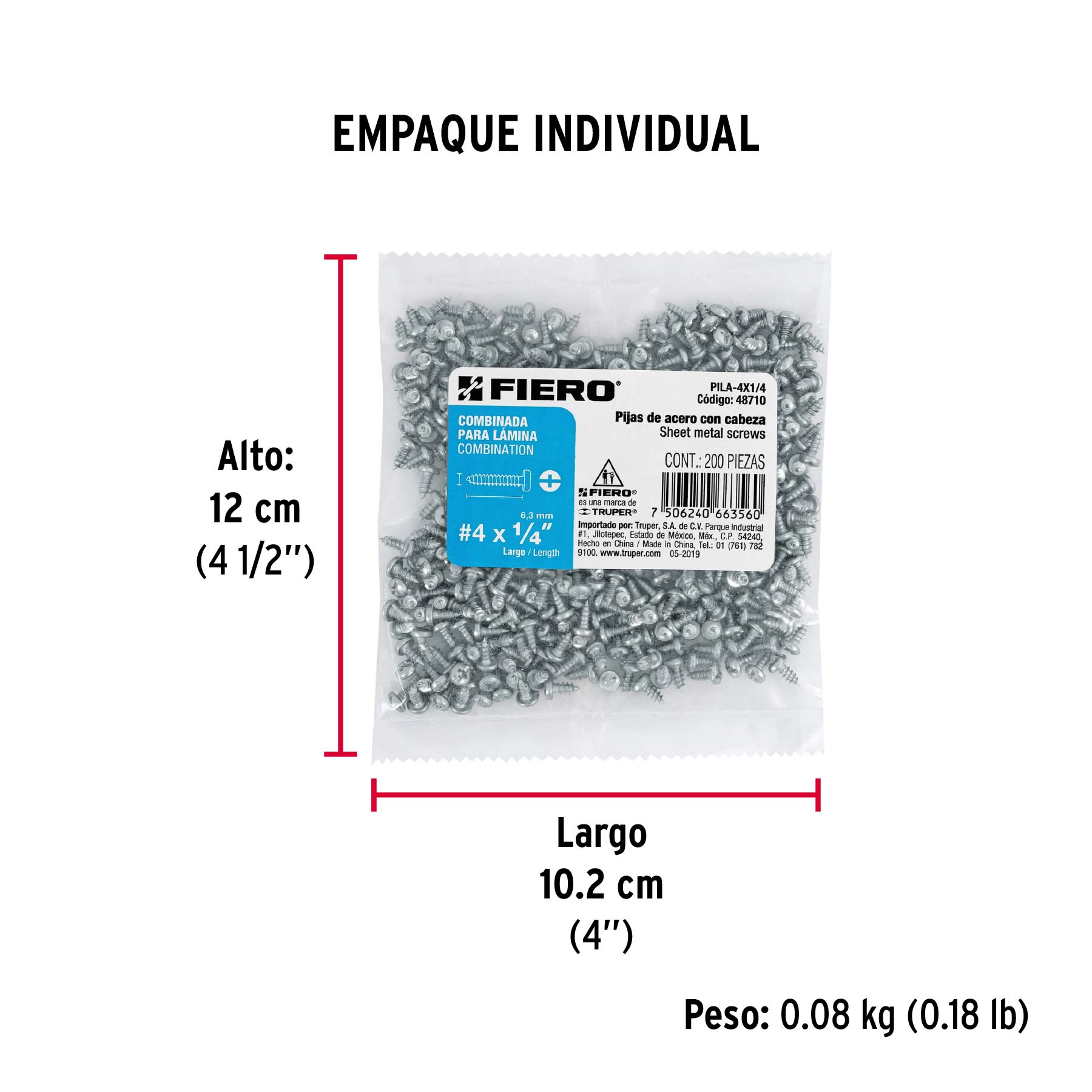 Pijas para lámina #4, 1/4" caja con 200 piezas
