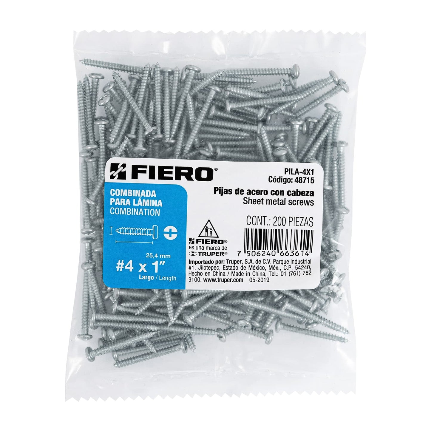 Pijas para lámina #4, 1" caja con 200 piezas