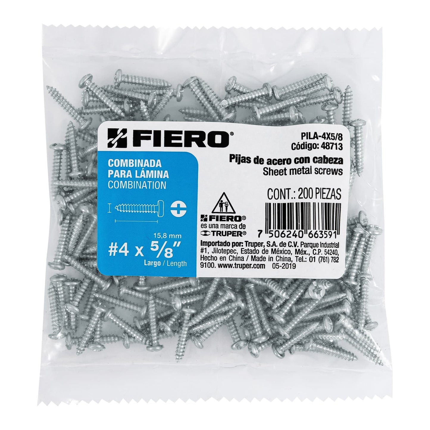 Pijas para lámina #4, 5/8" caja con 200 piezas