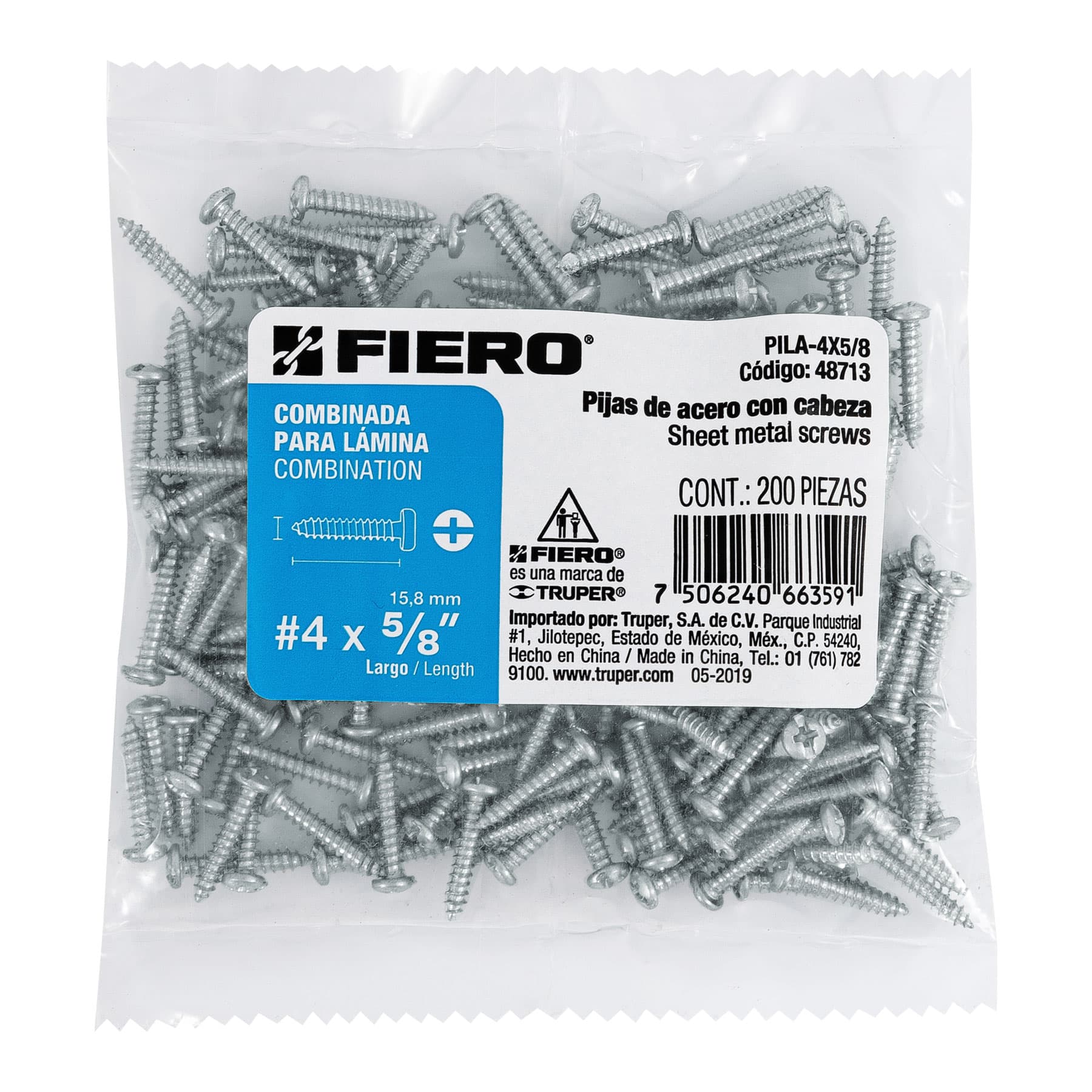 Pijas para lámina #4, 5/8" caja con 200 piezas