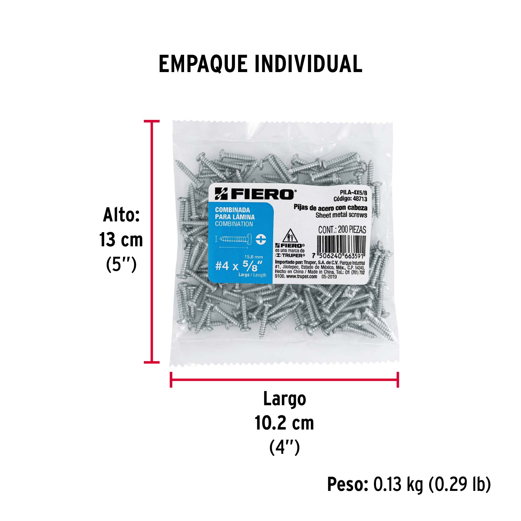 Pijas para lámina #4, 5/8" caja con 200 piezas