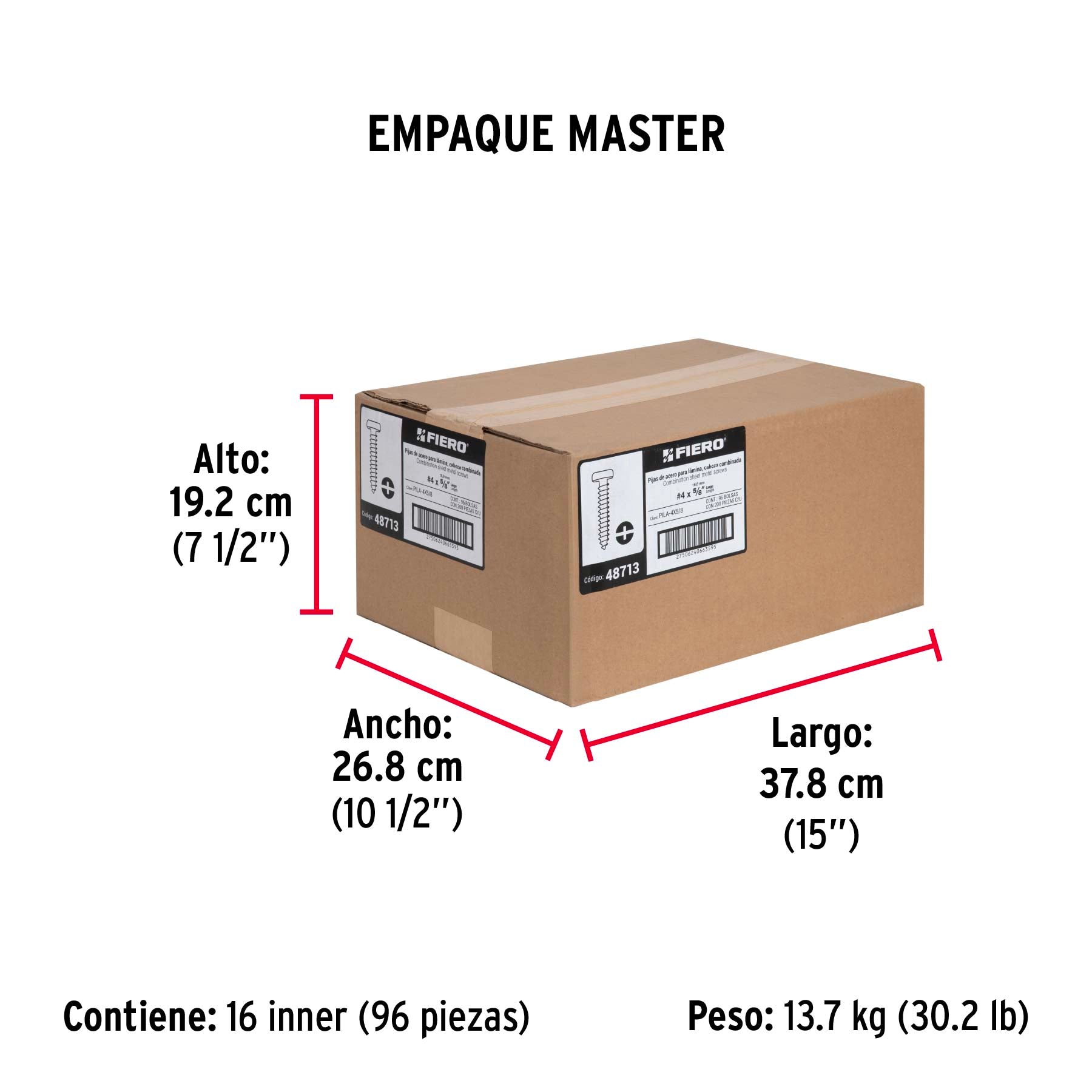 Pijas para lámina #4, 5/8" caja con 200 piezas